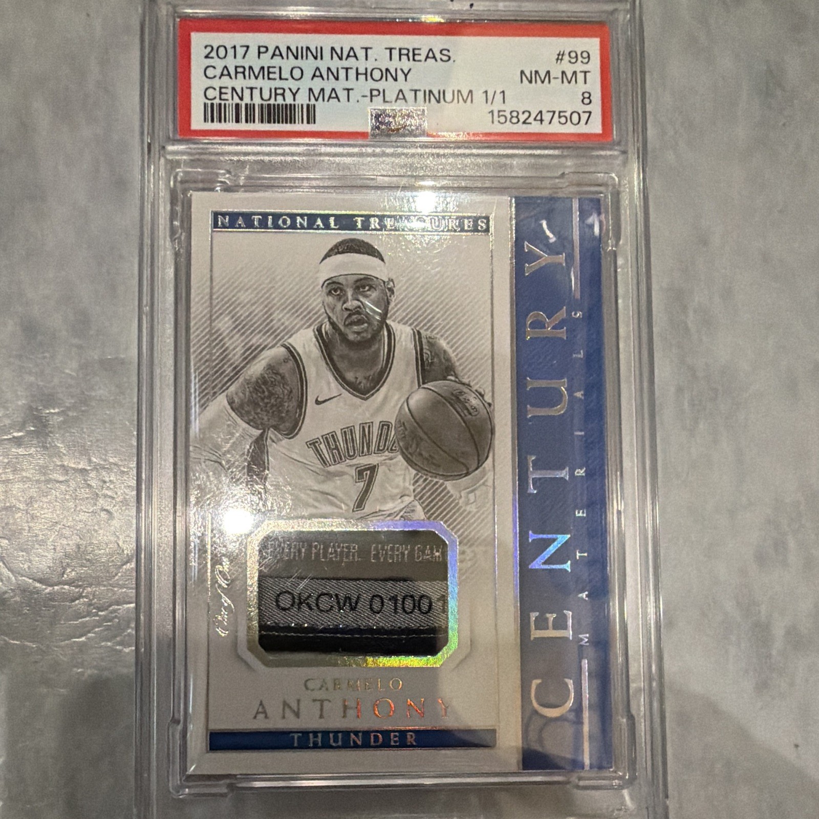 Panini 2017-18 National Treasures Carmelo Anthony Century Materials 1of1 PSA 8 Panini 2017-18 National Treasures Carmelo Anthony Century Materials 1of1 PSA 8