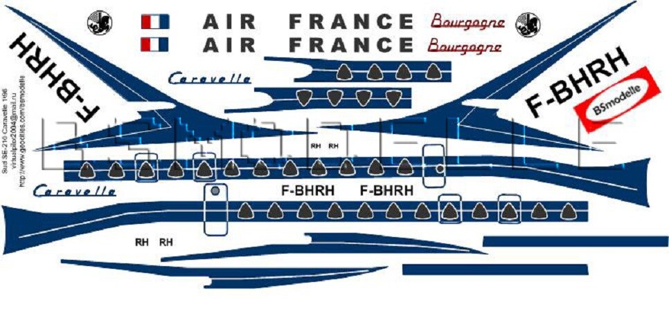 BSmodelle 100066 - 1/100 Sud SE210 Caravelle Air France decal for aircraft model