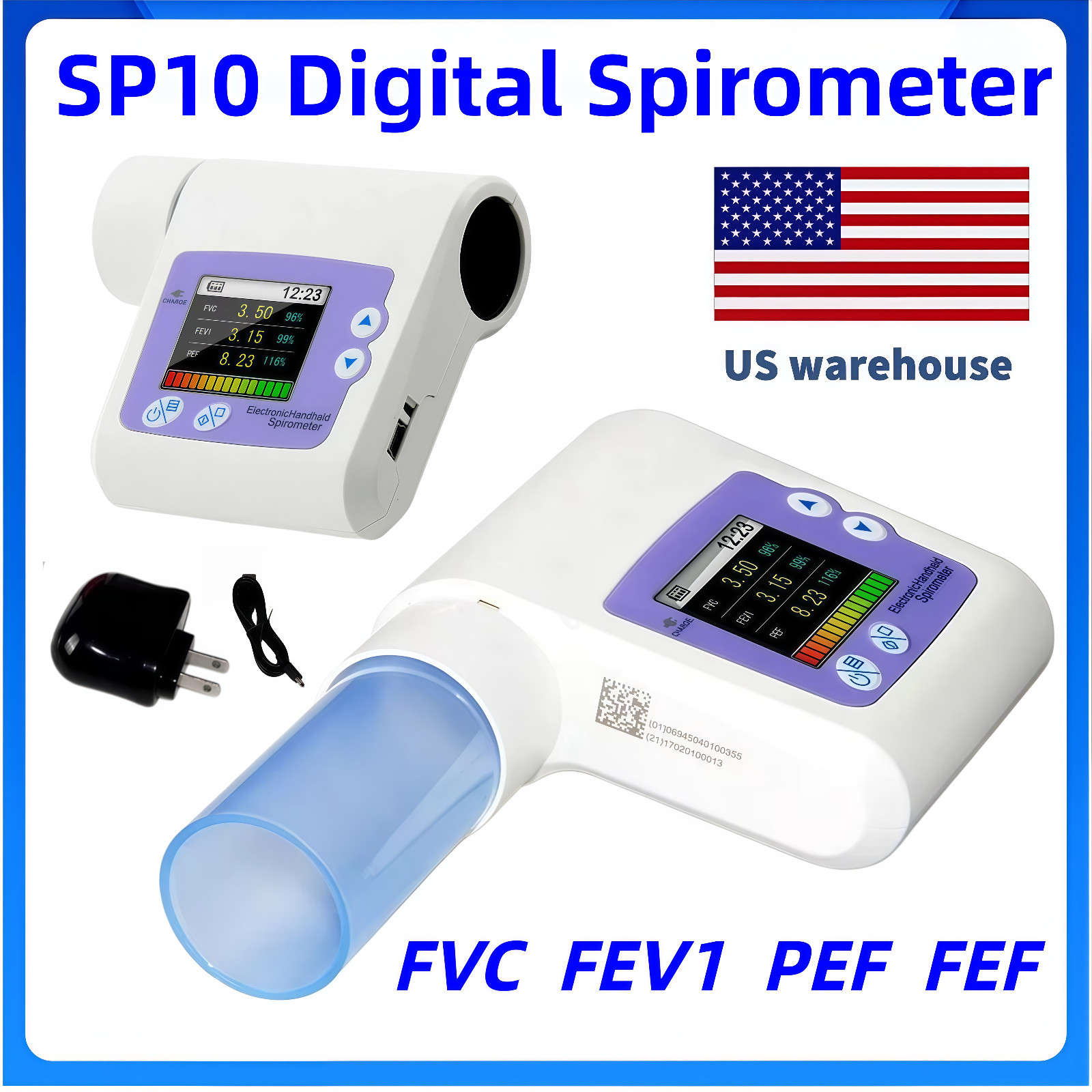 US Stock SP10 Handheld Medical Spirometer with PC Analysis Software