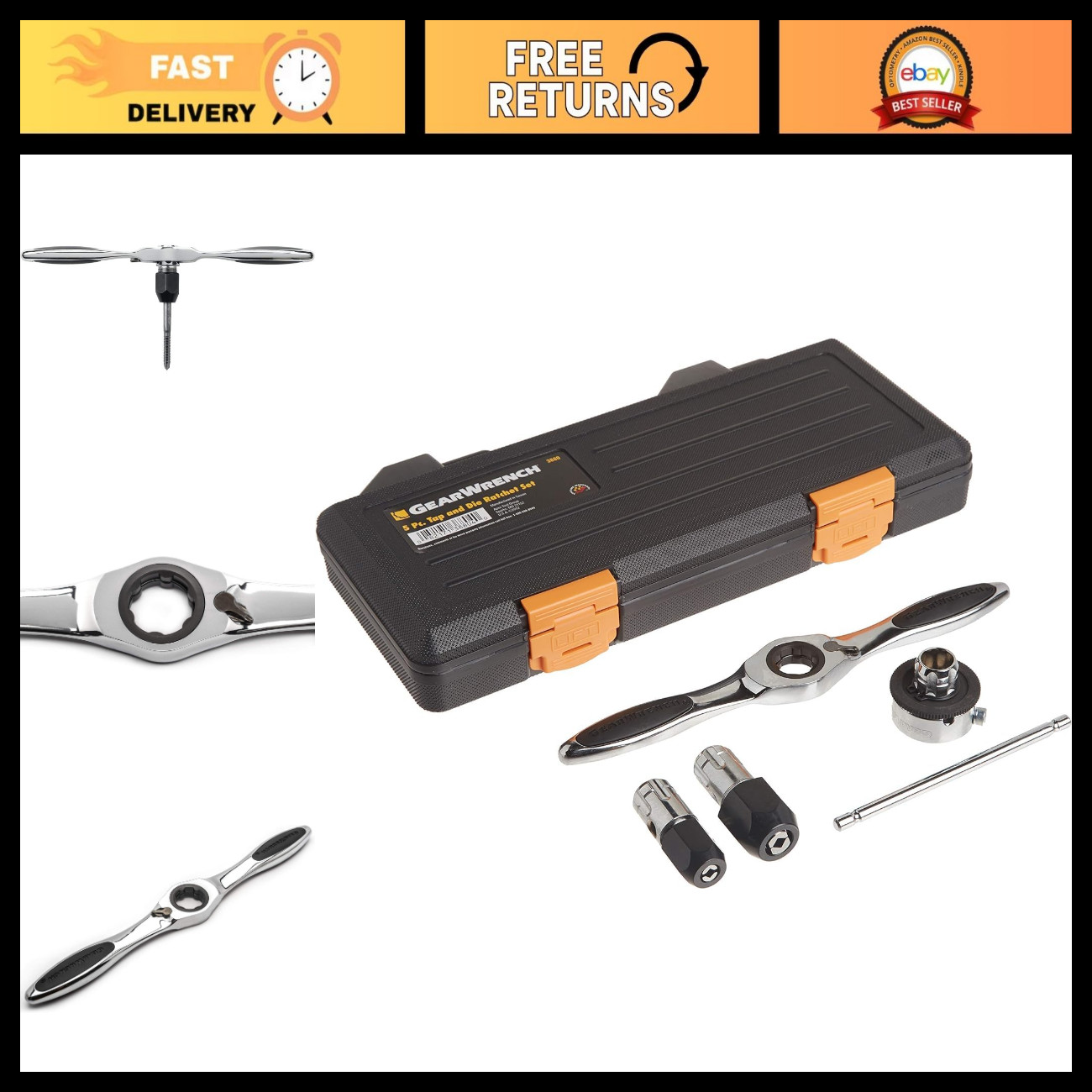 5 Pc Ratcheting Tap and Die Set - Precision Tool Kit for Threading & Repair 5 Pc Ratcheting Tap and Die Set - Precision Tool Kit for Threading & Repair