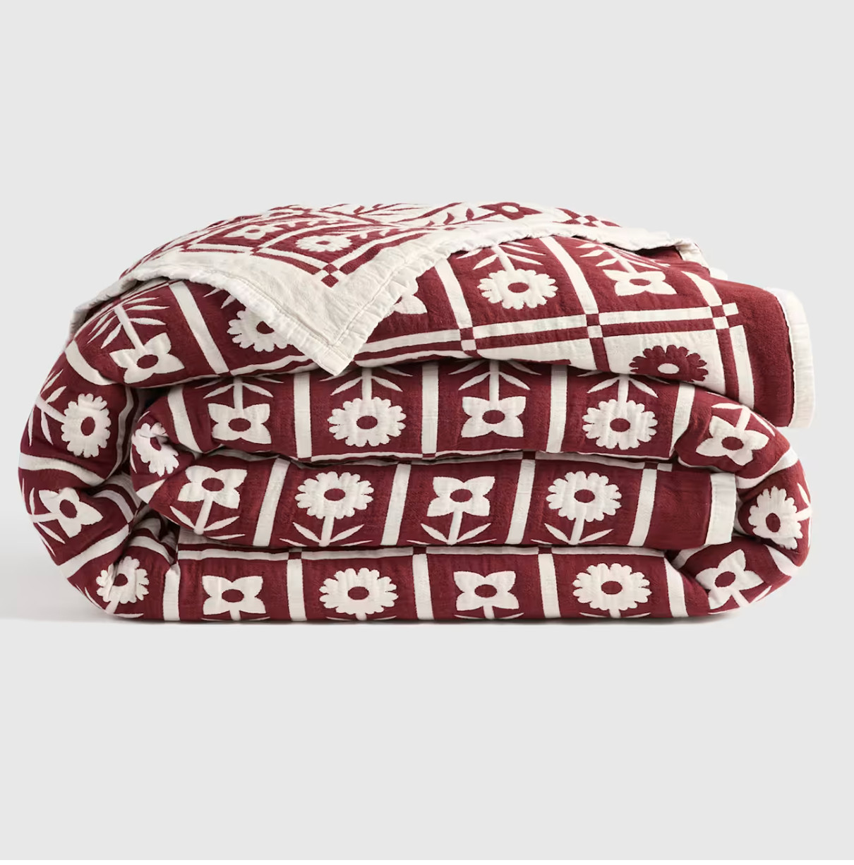 Quince Organic Cotton Jacquard Floral Coverlet Full/Queen Burgundy NO SHAMS Quince Organic Cotton Jacquard Floral Coverlet Full/Queen Burgundy NO SHAMS