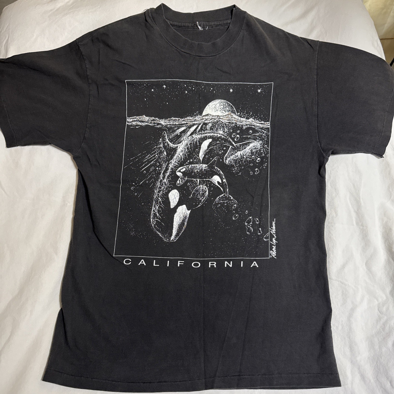 VTG 90s Robert Lyn Nelson California Orca Whale Graphic T-Shirt Single Stitch M