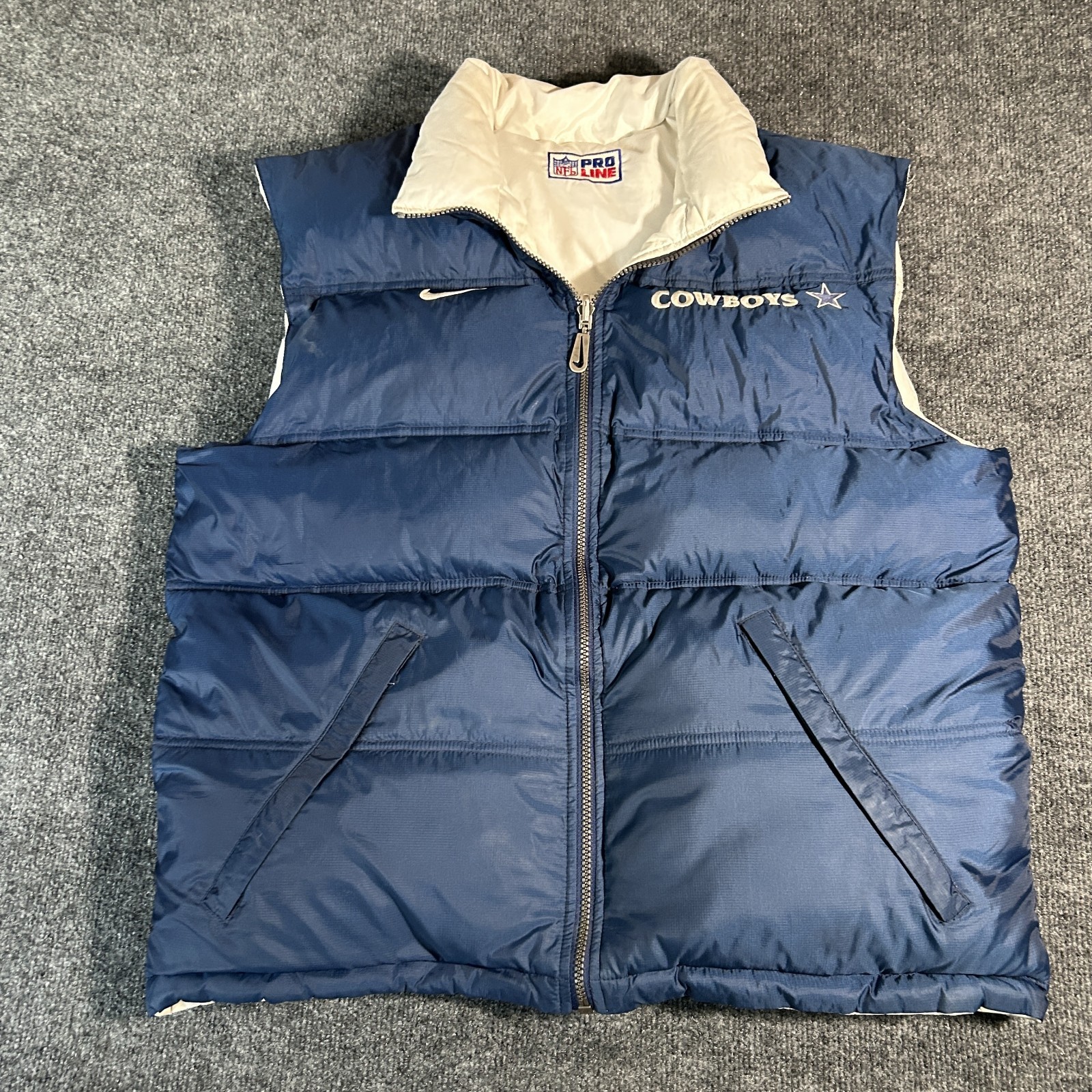 VTG 1990s Nike NFL Pro Line Dallas Cowboys Reversible Puffer Vest Down Men L