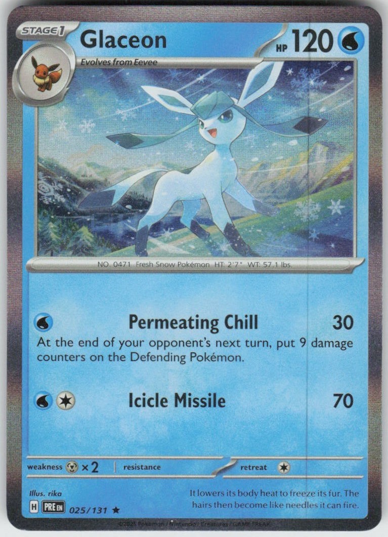 Holo Glaceon 025/131 Rare Prismatic Evolutions Near Mint Holo Glaceon 025/131 Rare Prismatic Evolutions Near Mint