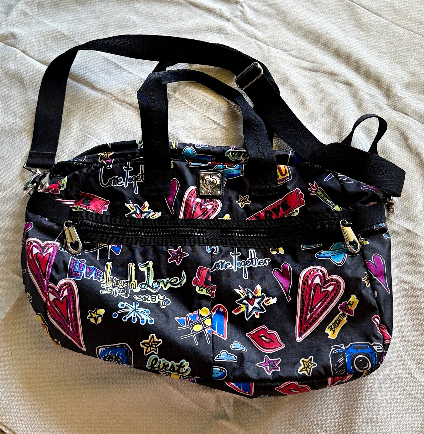 Brighton Hearts Jetsetter Duffle Bag Black/Multicolor Zip Adjustable Strap