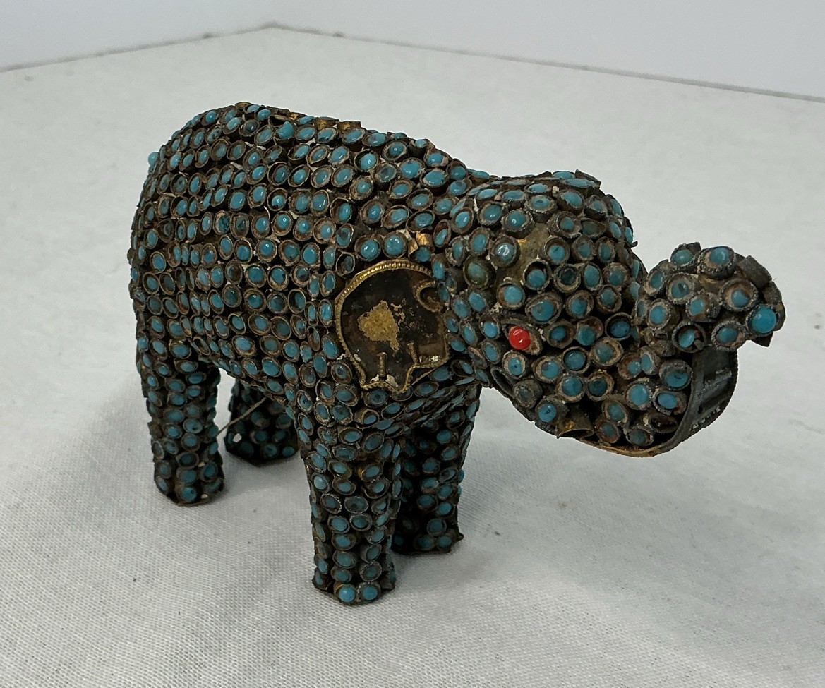 Vintage Brass and Turquoise Beaded Elephant Figurine. 3” tall and 5” long Vintage Brass and Turquoise Beaded Elephant Figurine. 3” tall and 5” long