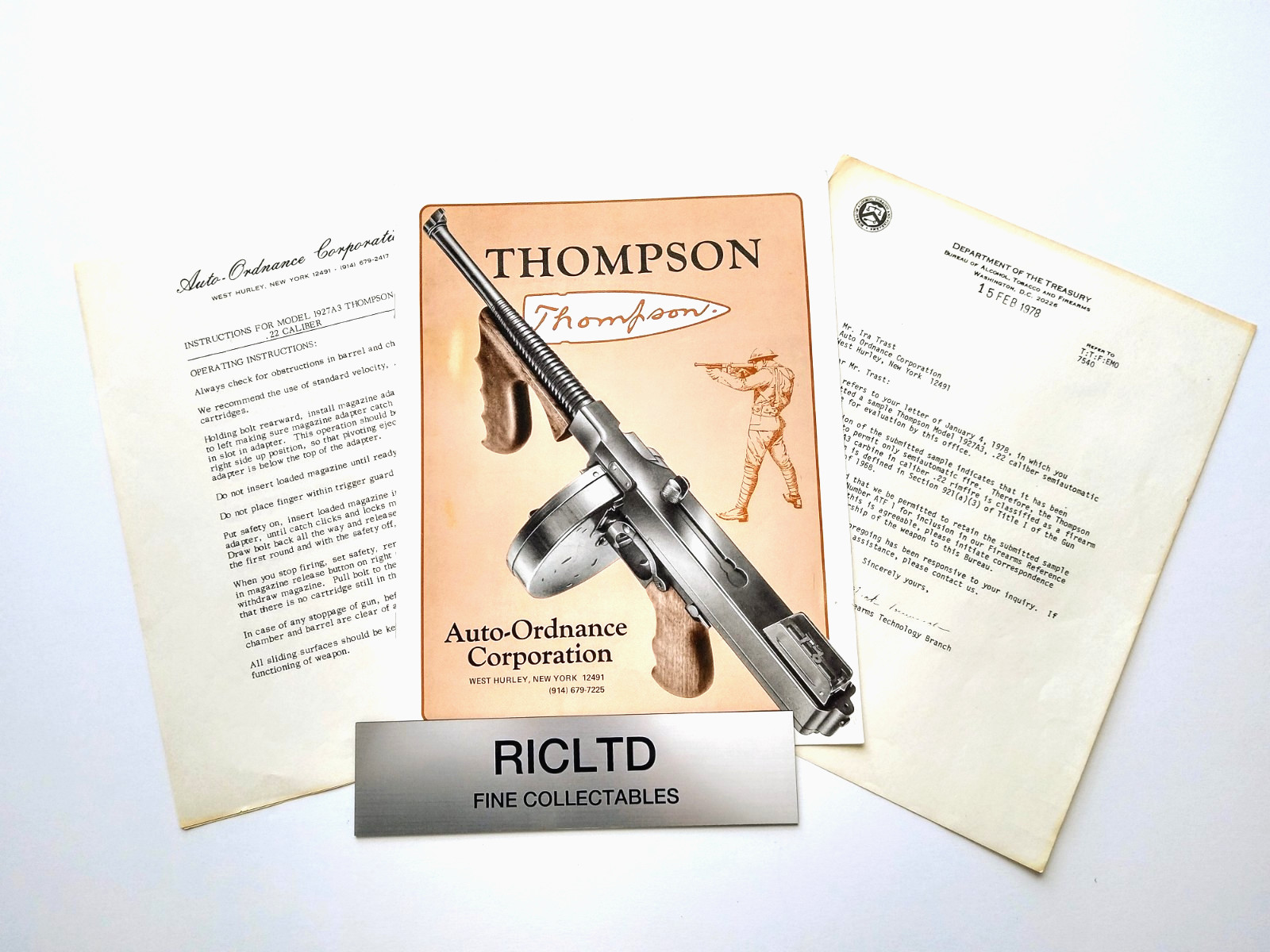 Original 1927A3 .22lr Thompson  Instructions/ATF Letter/MINT CATALOG