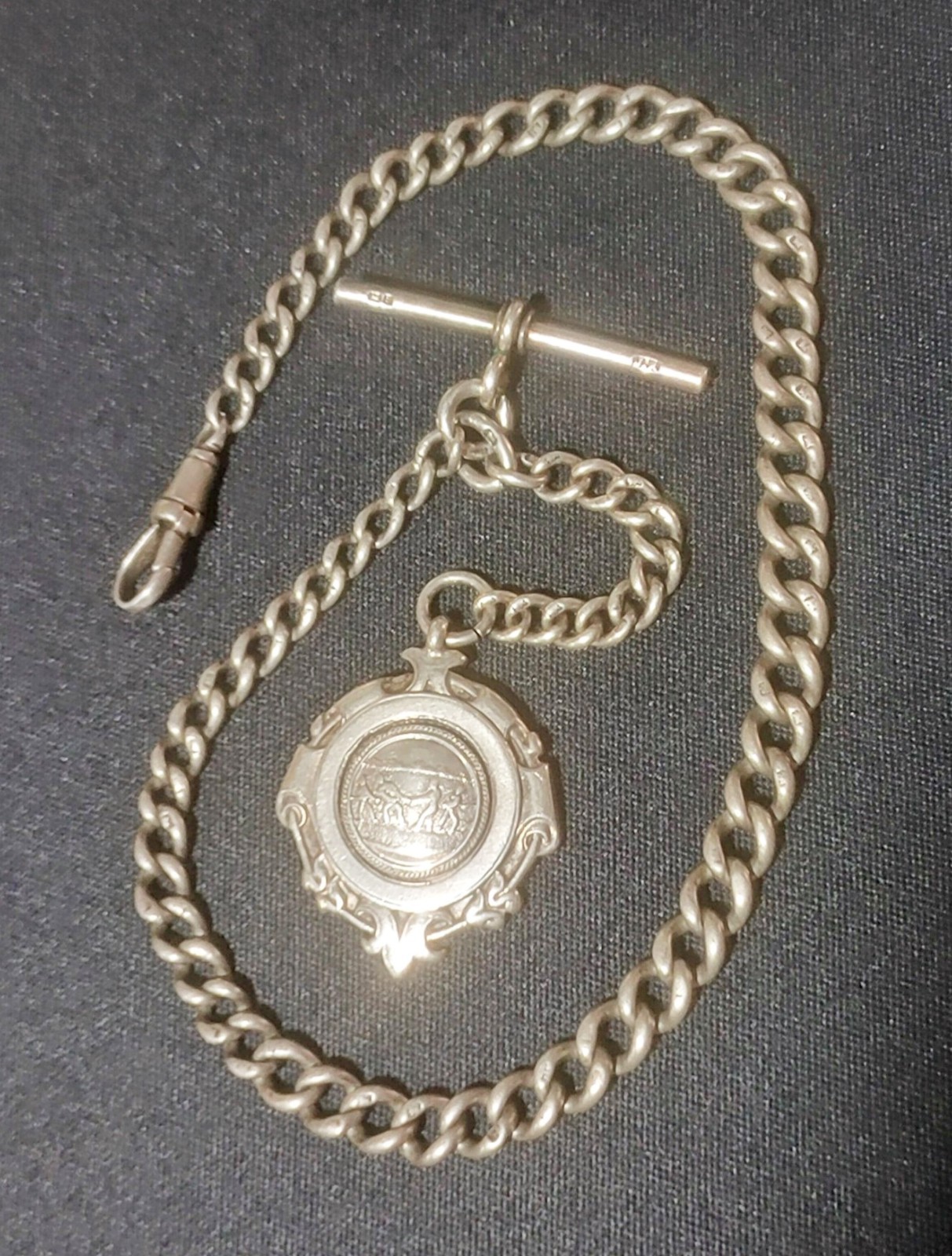 Chunky Fully Hallmarked Antique Sterling Silver Pocket Watch & Fob Chain.