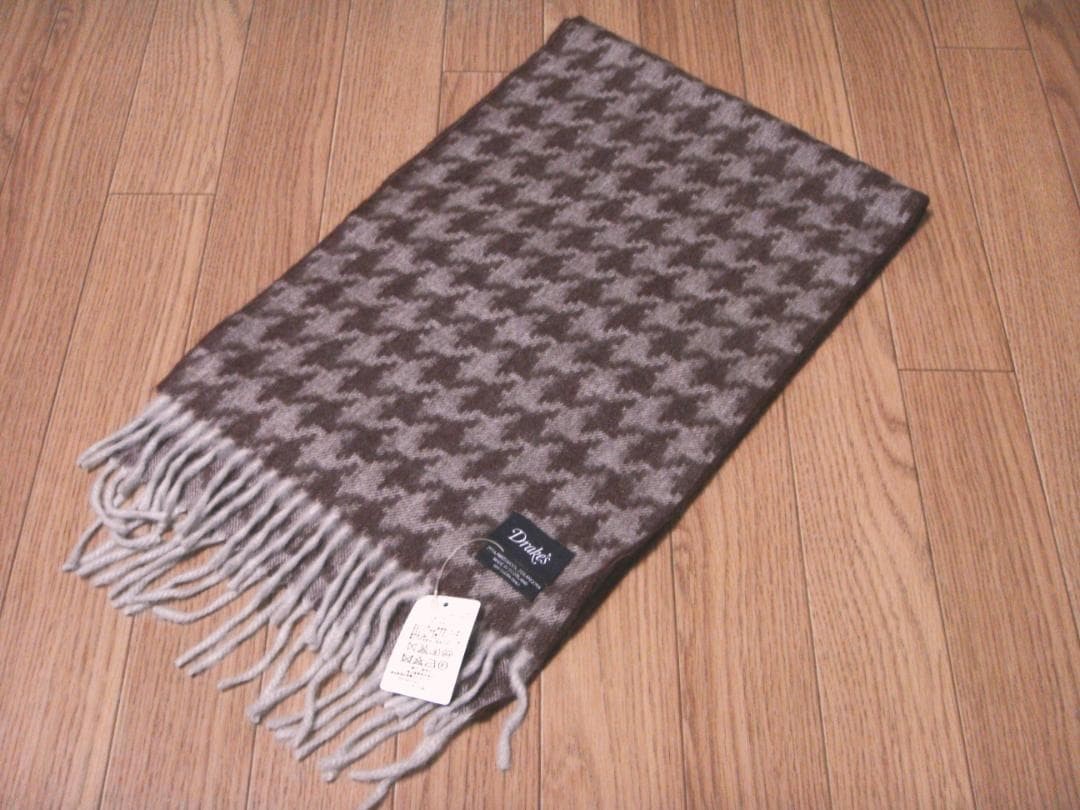 Drake\'s Houndstooth Wool Angora Rectangle Scarf in Wine 190cm Men New Unused