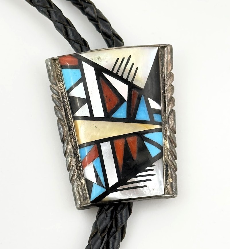Vtg Richard Curley RCC Sterling Silver Southwestern Inlay Bolo Tie Multi Stone Vtg Richard Curley RCC Sterling Silver Southwestern Inlay Bolo Tie Multi Stone
