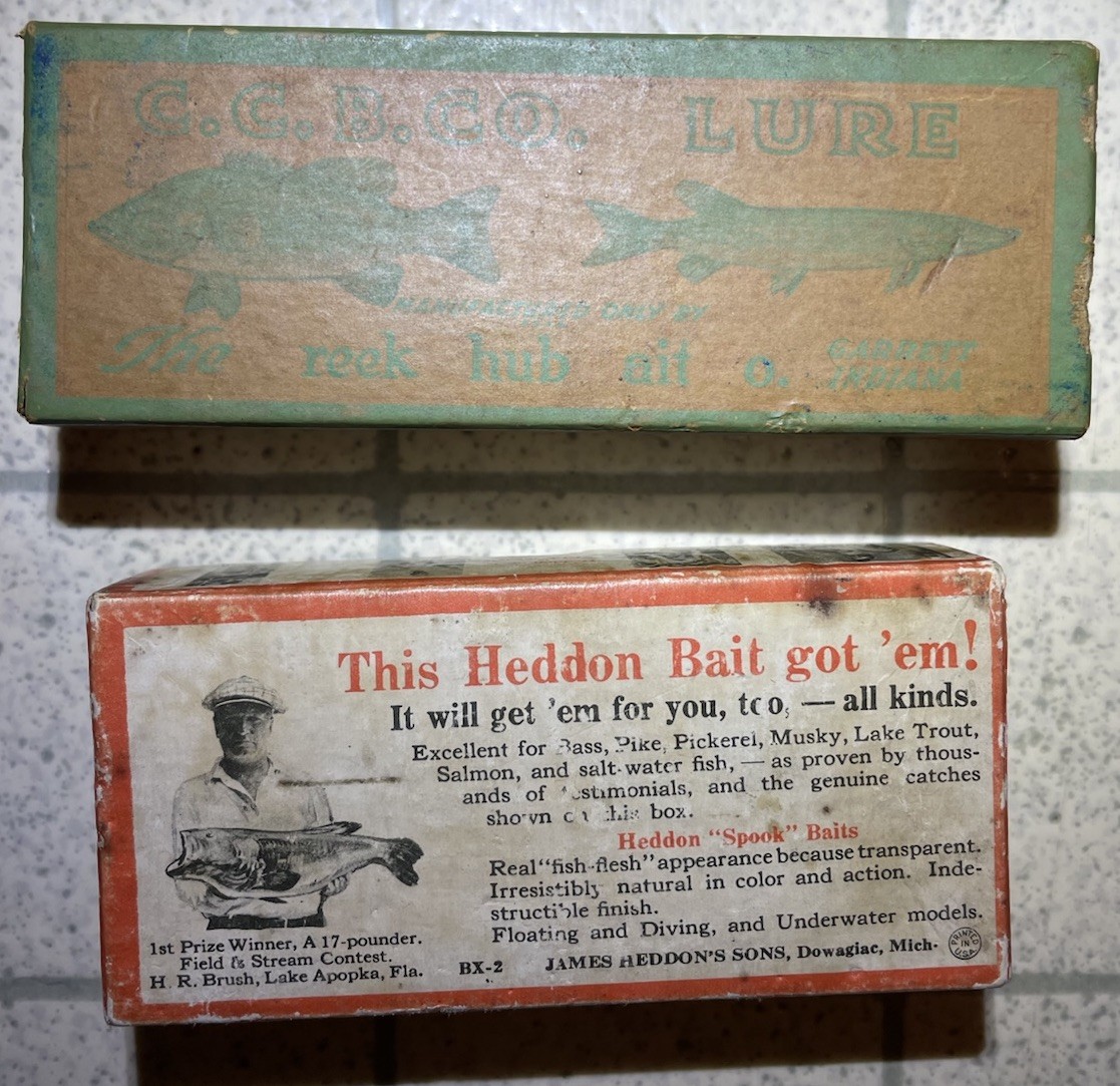 Two Vintage Empty Fishing Lure Boxes Heddon & C.C. B. CO. Two Vintage Empty Fishing Lure Boxes Heddon & C.C. B. CO.