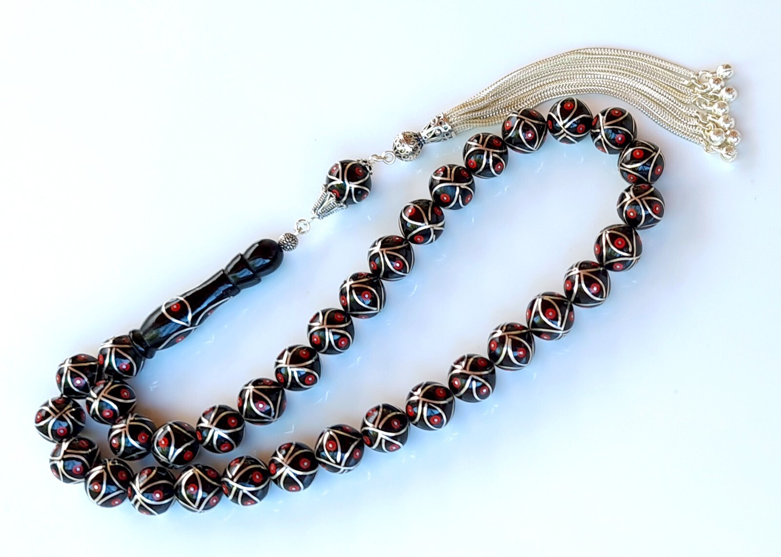 Original Erzurum Oltu,  1000K Silver Inlay Prayer Beads misbaha تسبيح Masbaha
