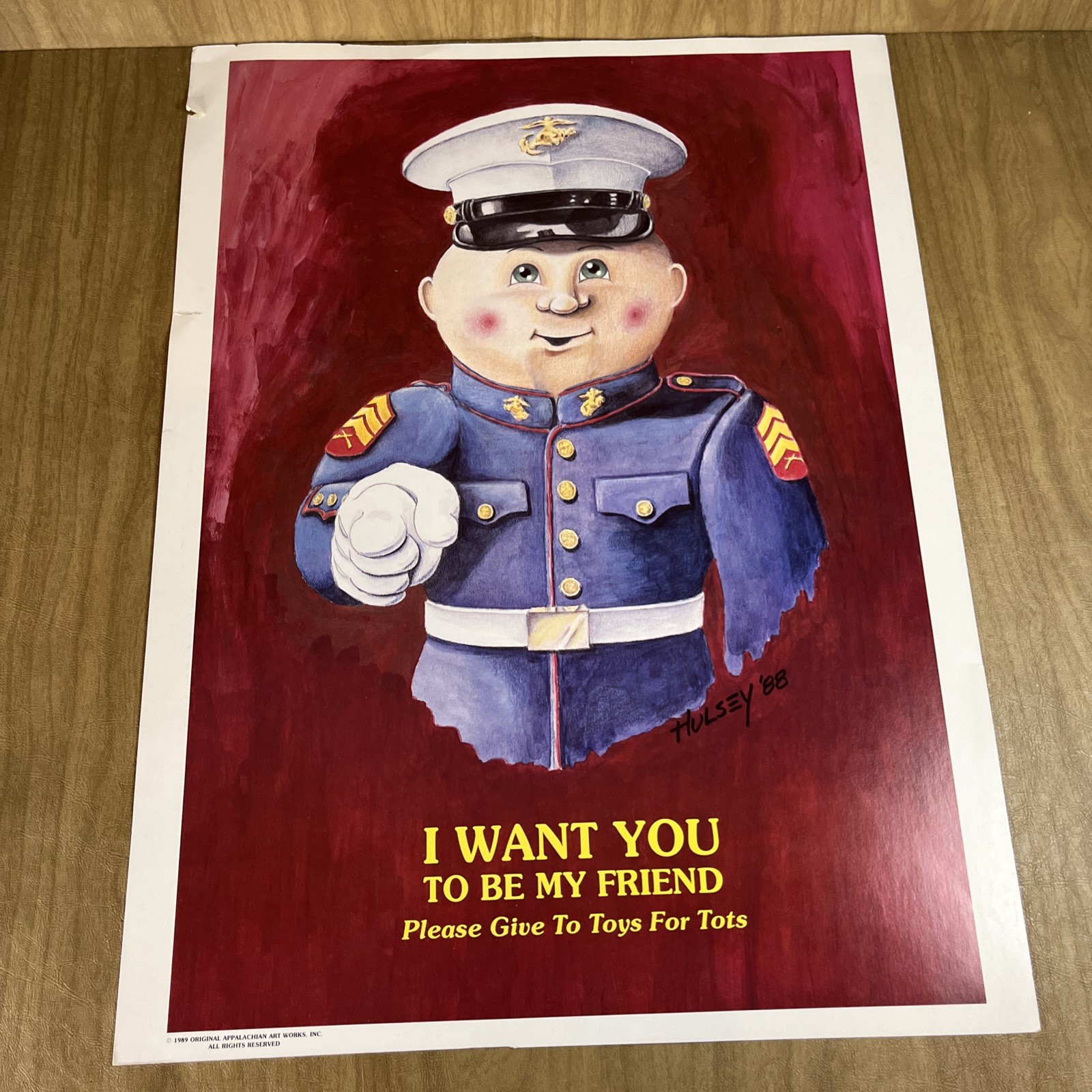 Vintage 1989 Cabbage Patch Kid Toys For Tots Advertisement Poster 24x18” Signed