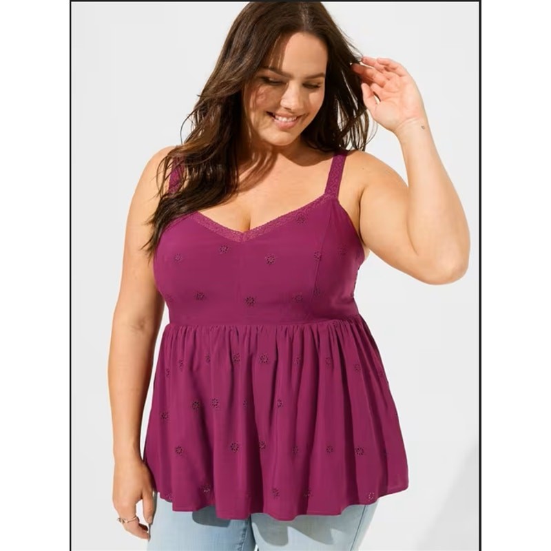 Torrid Plum Eyelet Peplum Cami Top 2 2X 18-20 NWT