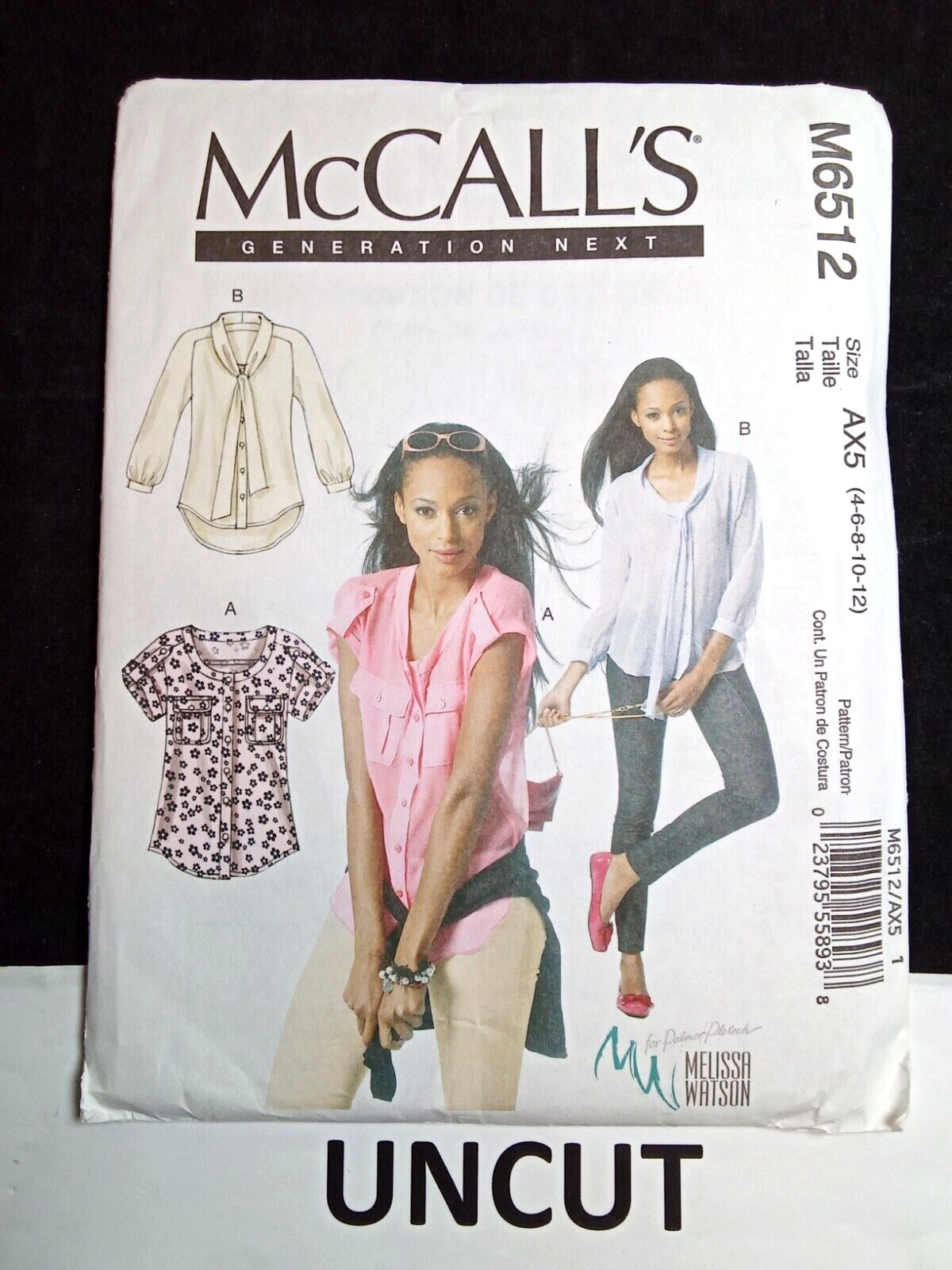 McCALL\'S UNCUT Pattern M6512 Misses Size 4-12 Loose Fitting Blouses Shirts FF McCALL\'S UNCUT Pattern M6512 Misses Size 4-12 Loose Fitting Blouses Shirts FF