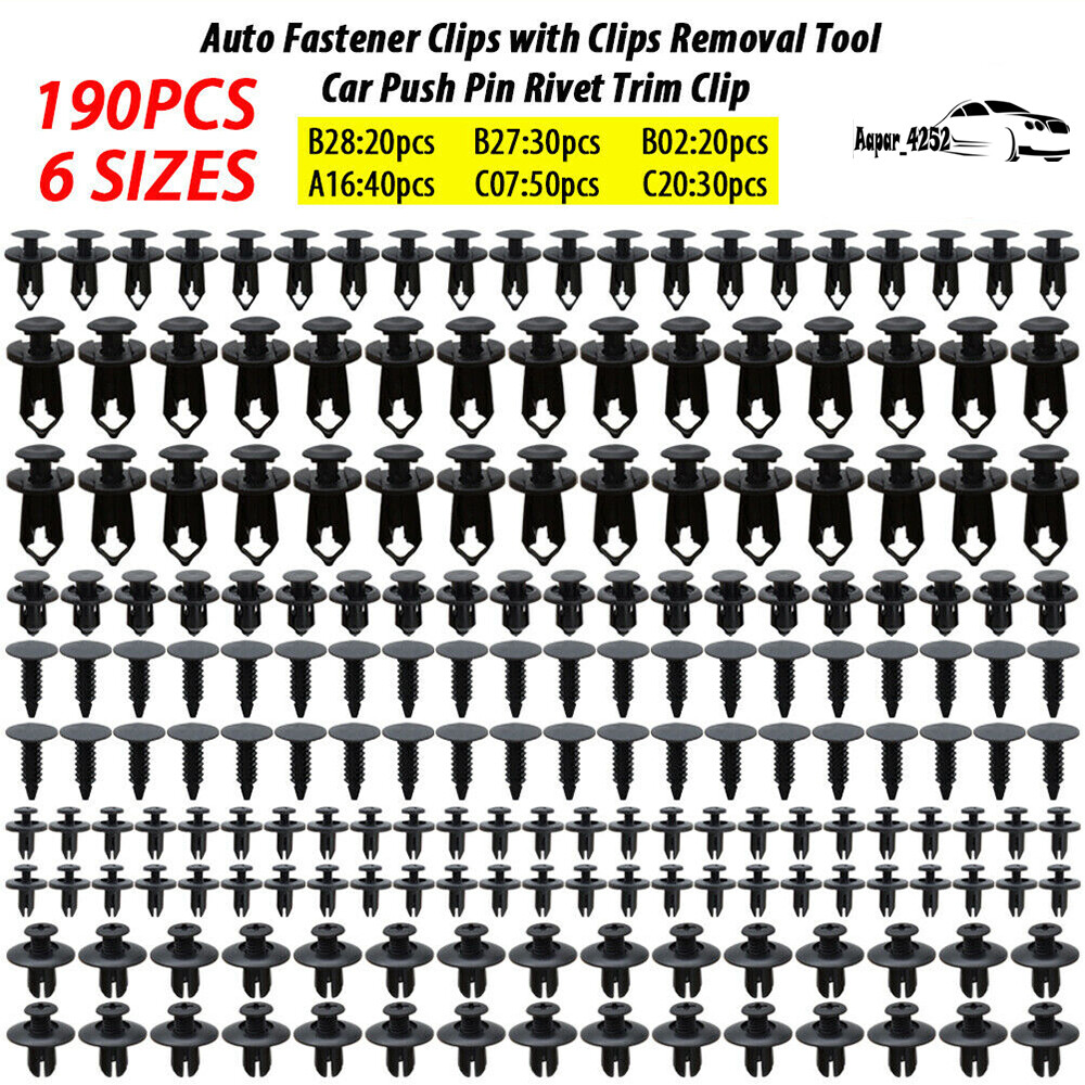 190X Universal Car Auto Fastener Plastic Clips Rivets Panel Fender Retainer Kit
