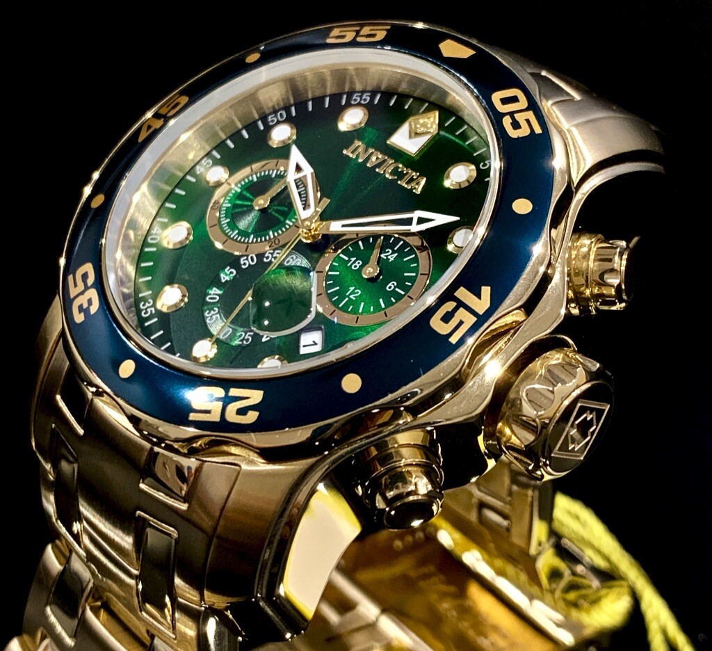 Invicta Mens Pro Diver Scuba Chronograph Green Dial 18Kt Gold Plated Watch 0075 Invicta Mens Pro Diver Scuba Chronograph Green Dial 18Kt Gold Plated Watch 0075