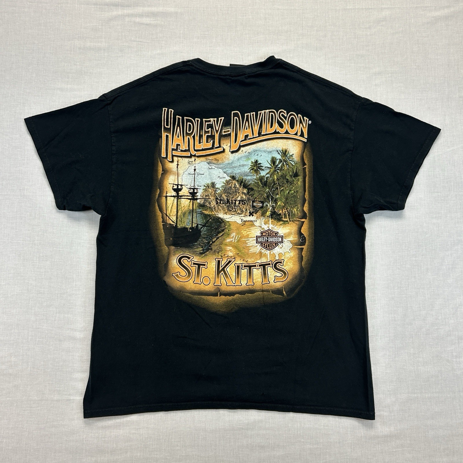 Vintage Harley-Davidson St. Kitts T-Shirt Mens XL Black Graphic Print Tee Casual Vintage Harley-Davidson St. Kitts T-Shirt Mens XL Black Graphic Print Tee Casual