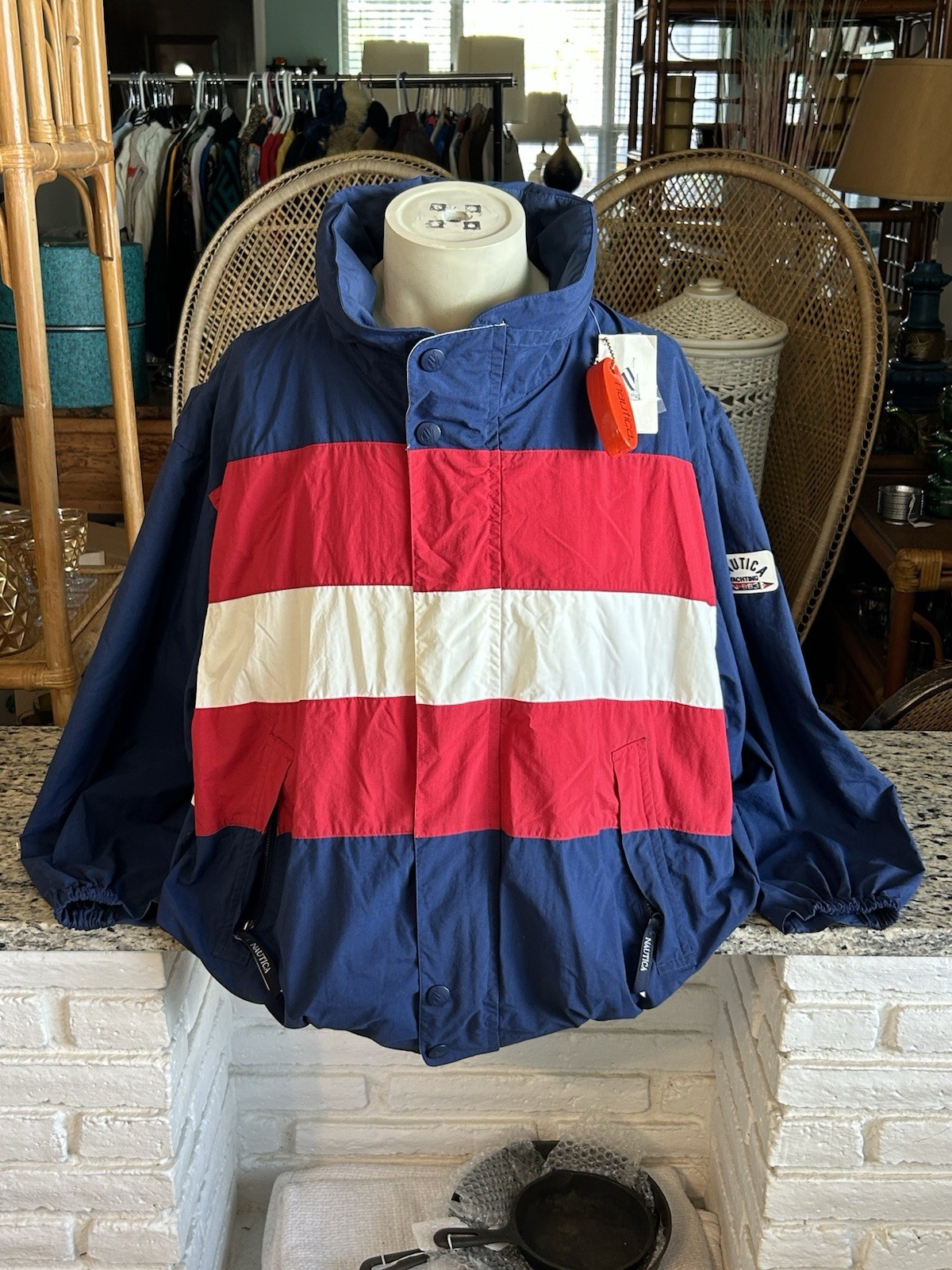 NOS VTG Nautica Yachting N-983 Windbreaker Jacket Men’s XL Red White Blue Flag