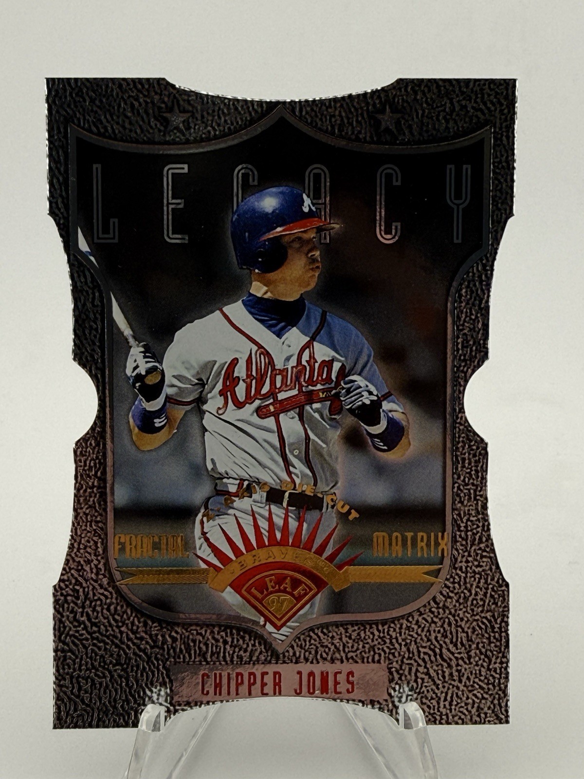 1997 Leaf FRACTAL MATRIX SILVER DIE-CUT Z-AXIS Chipper Jones #189 1/100 SSP 1997 Leaf FRACTAL MATRIX SILVER DIE-CUT Z-AXIS Chipper Jones #189 1/100 SSP
