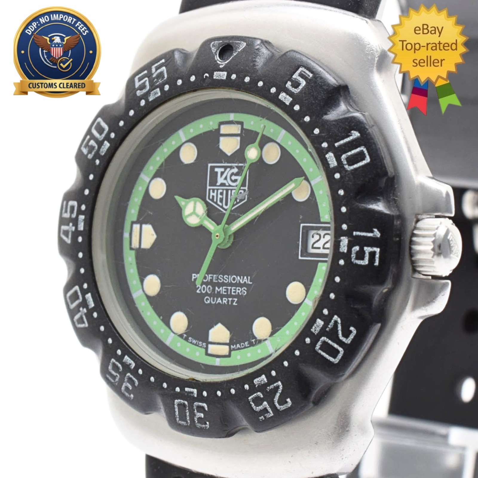 [Exc+5] TAG Heuer Formula1 Professional 375.513 Black Green Dial 34mm Qz Men's