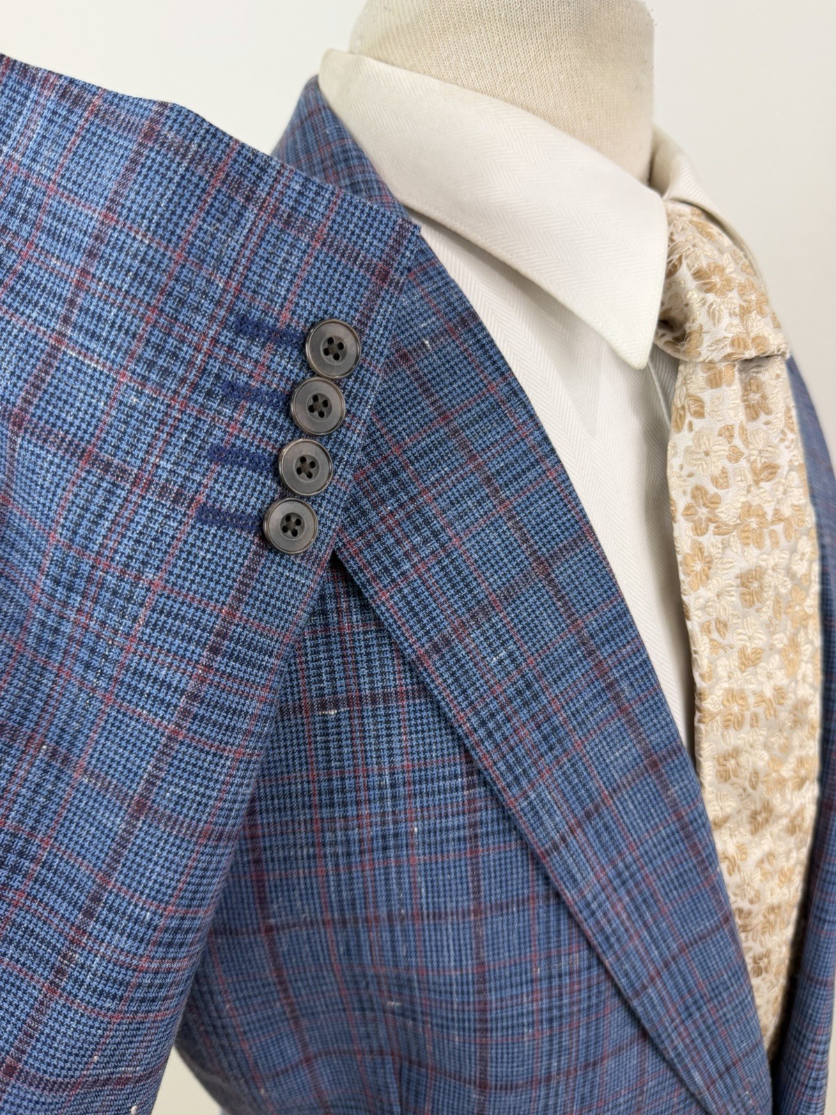 Stafford Men’s Blue Glen Check Wool Luxury Sport Coat Unstructured Size 48 R