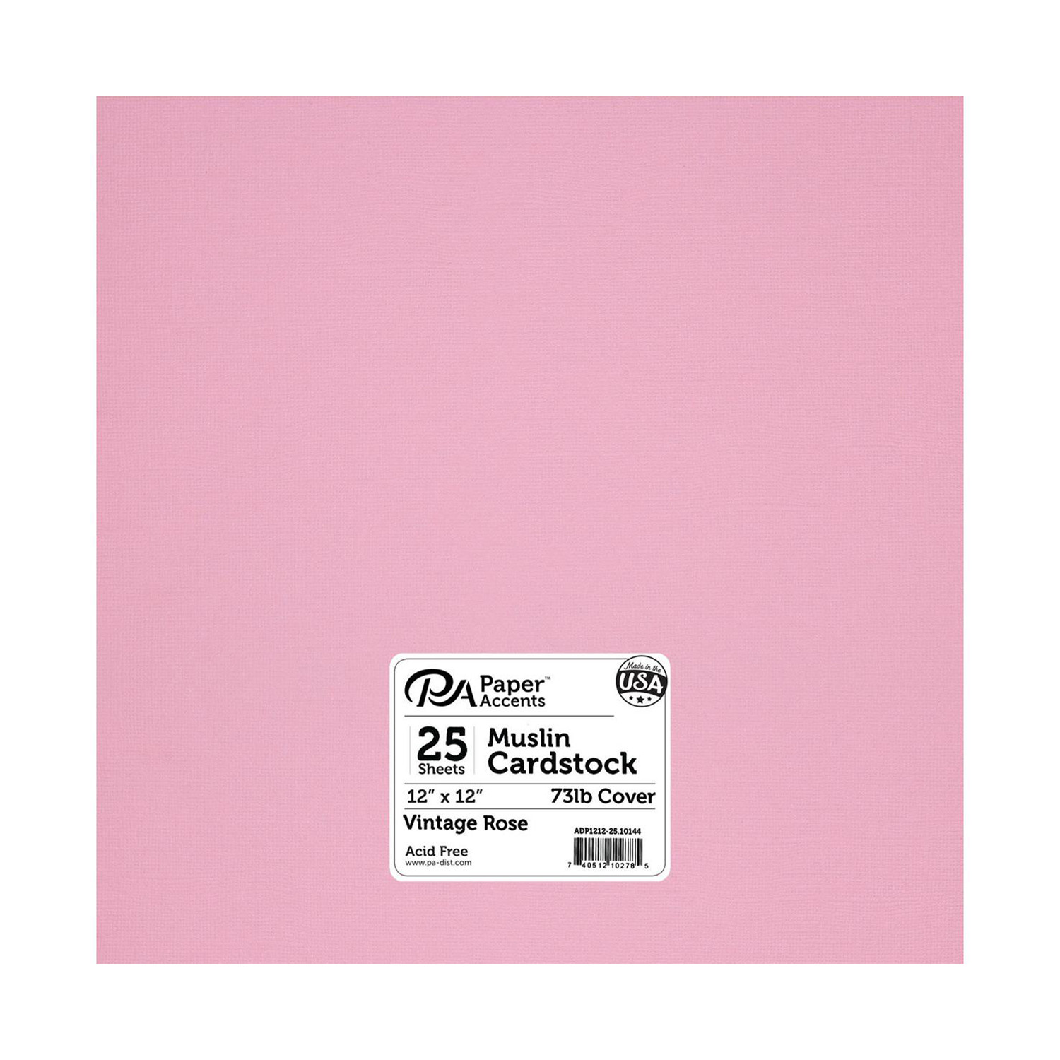 Cdstk Muslin 12x12 73lb 25pc Pk Vintage Rose