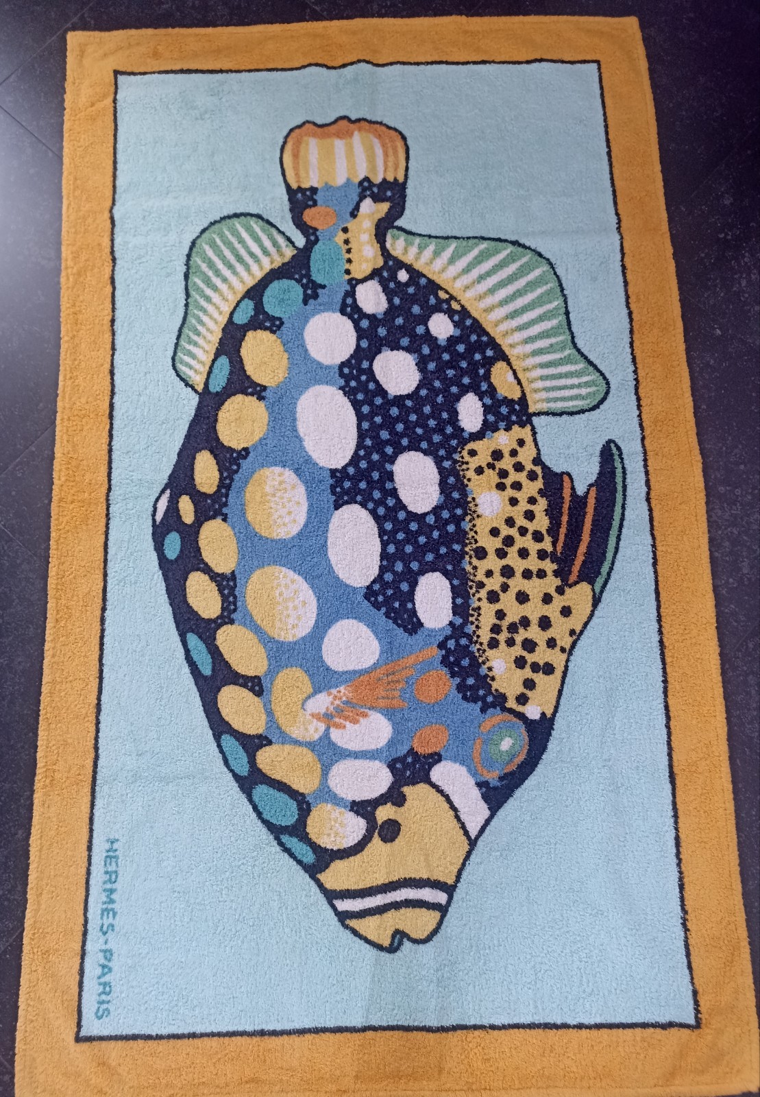 Hermès Paris Vintage Large Fish Bottom Sea Towel 100% Cotton Cm 90x150