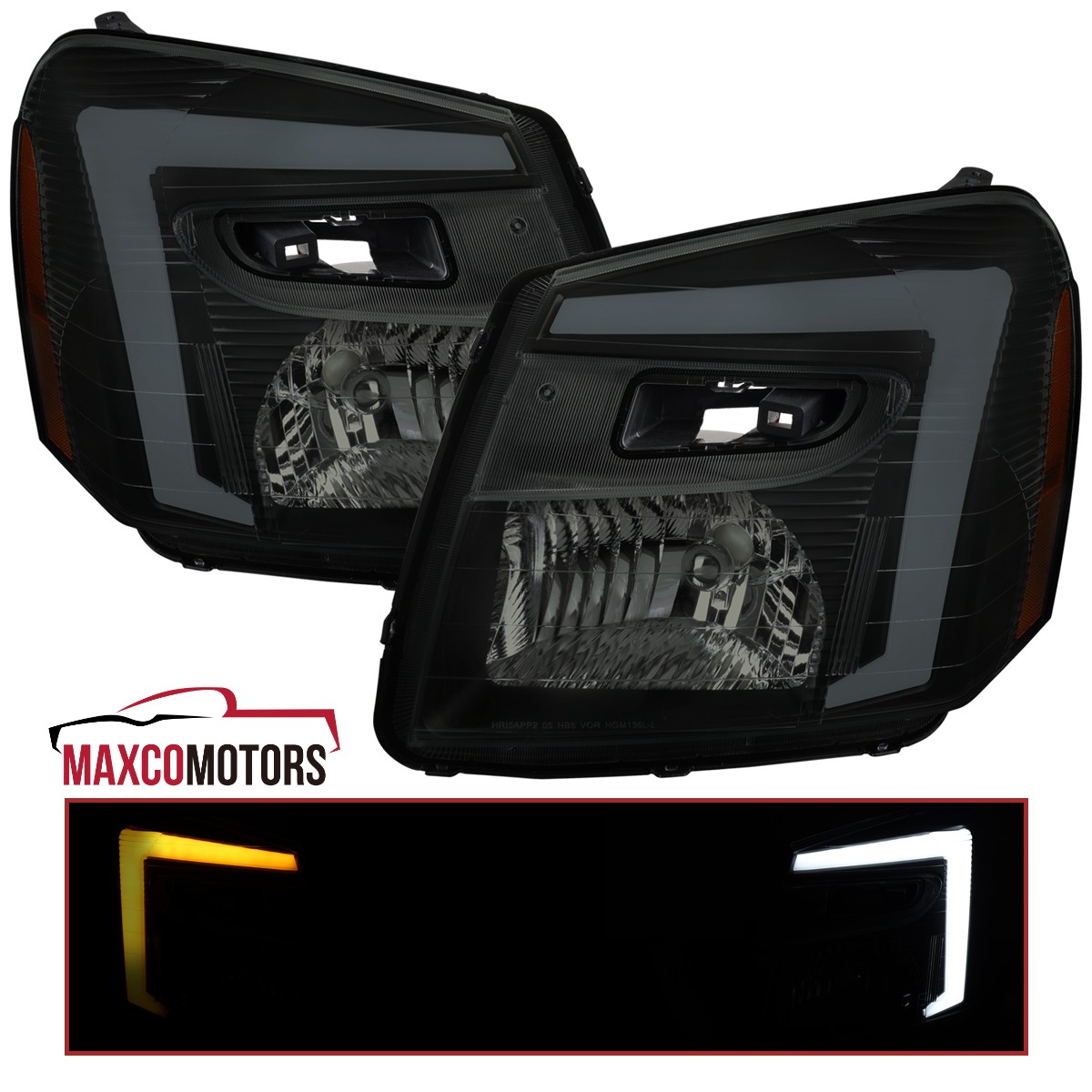 Smoke Headlights Fits 2005-2009 Chevy Equinox LED Sequntial Bar Lamps Left+Right