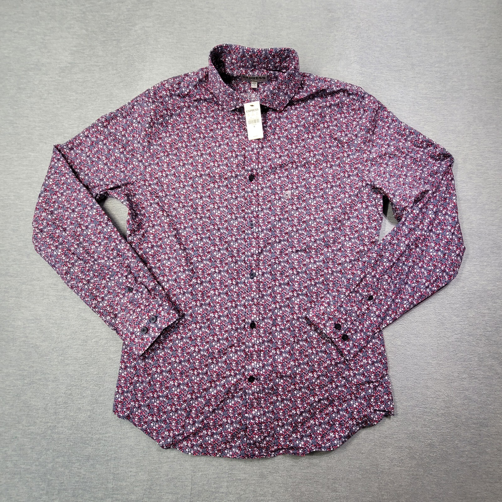 Express Shirt Mens Medium Purple Floral Fitted Button Up Colorful Preppy NWT Express Shirt Mens Medium Purple Floral Fitted Button Up Colorful Preppy NWT