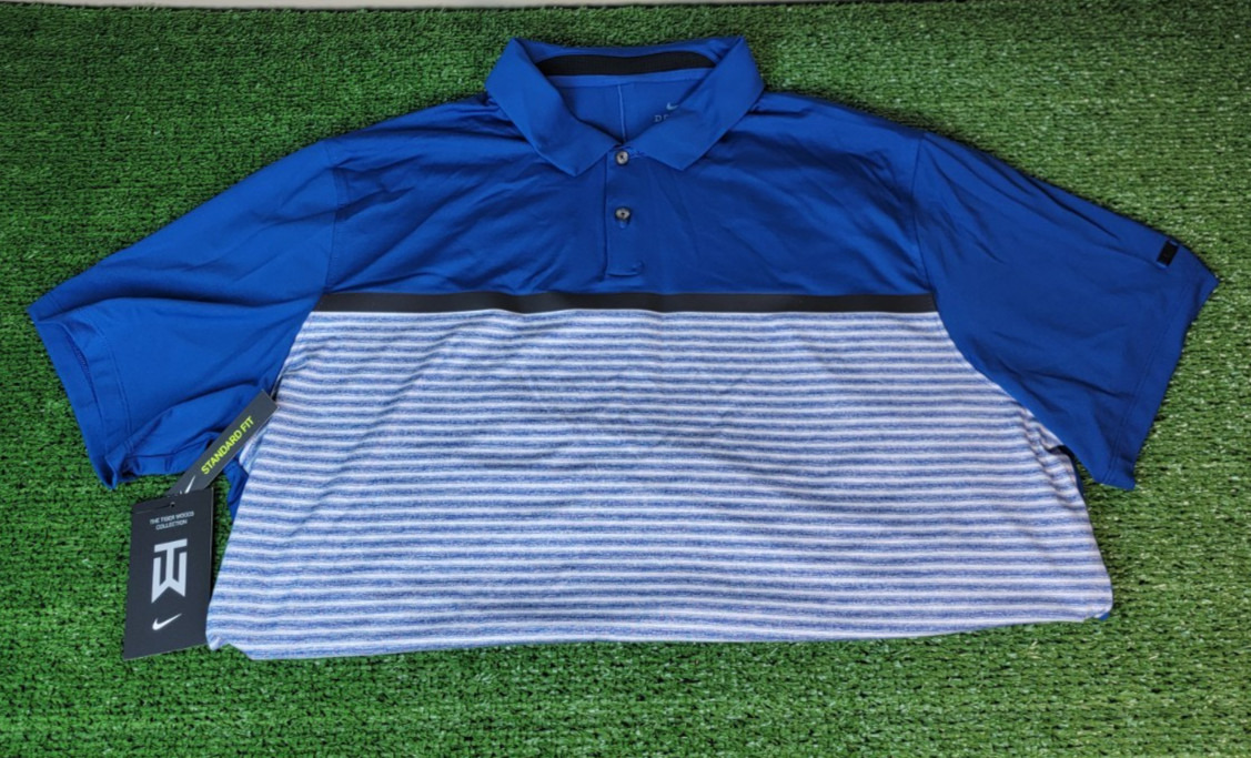 Nike Tiger Woods Dri-FIT Blue Golf Polo, Men\'s XL, New, Spandex Polyester Blend