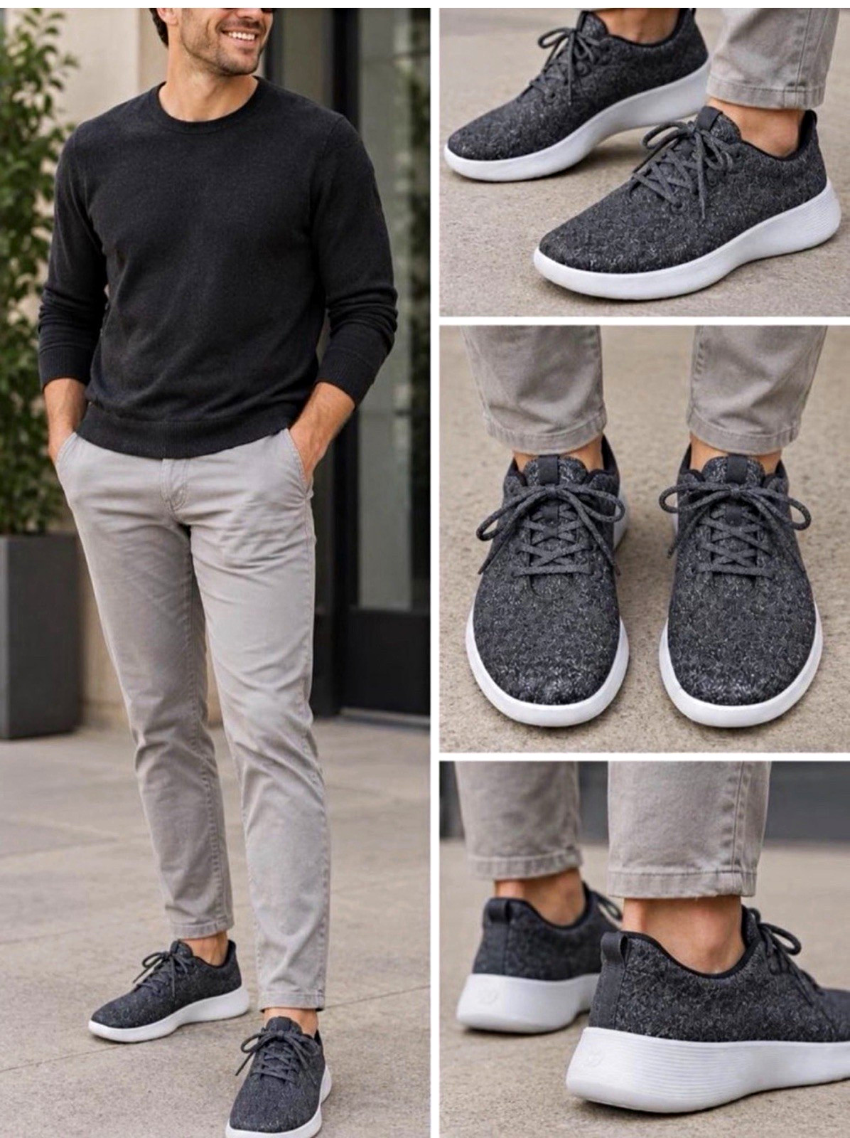 Allbirds Men\'s Wool Upper Lace-Up Low Top Gray Athletic Sneakers WR2IM11