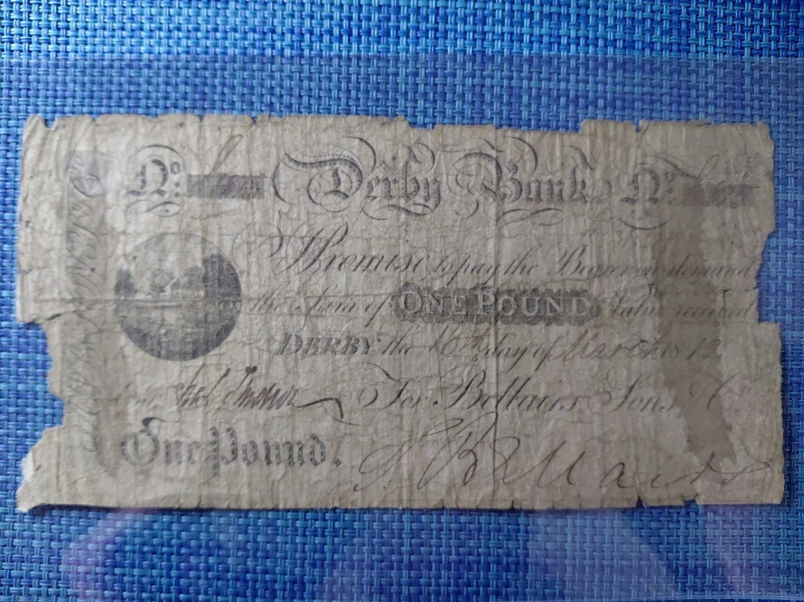 🇬🇧 Great Britain Derby Bank Pound 1812  Outing#673d Banknotes 100726-11