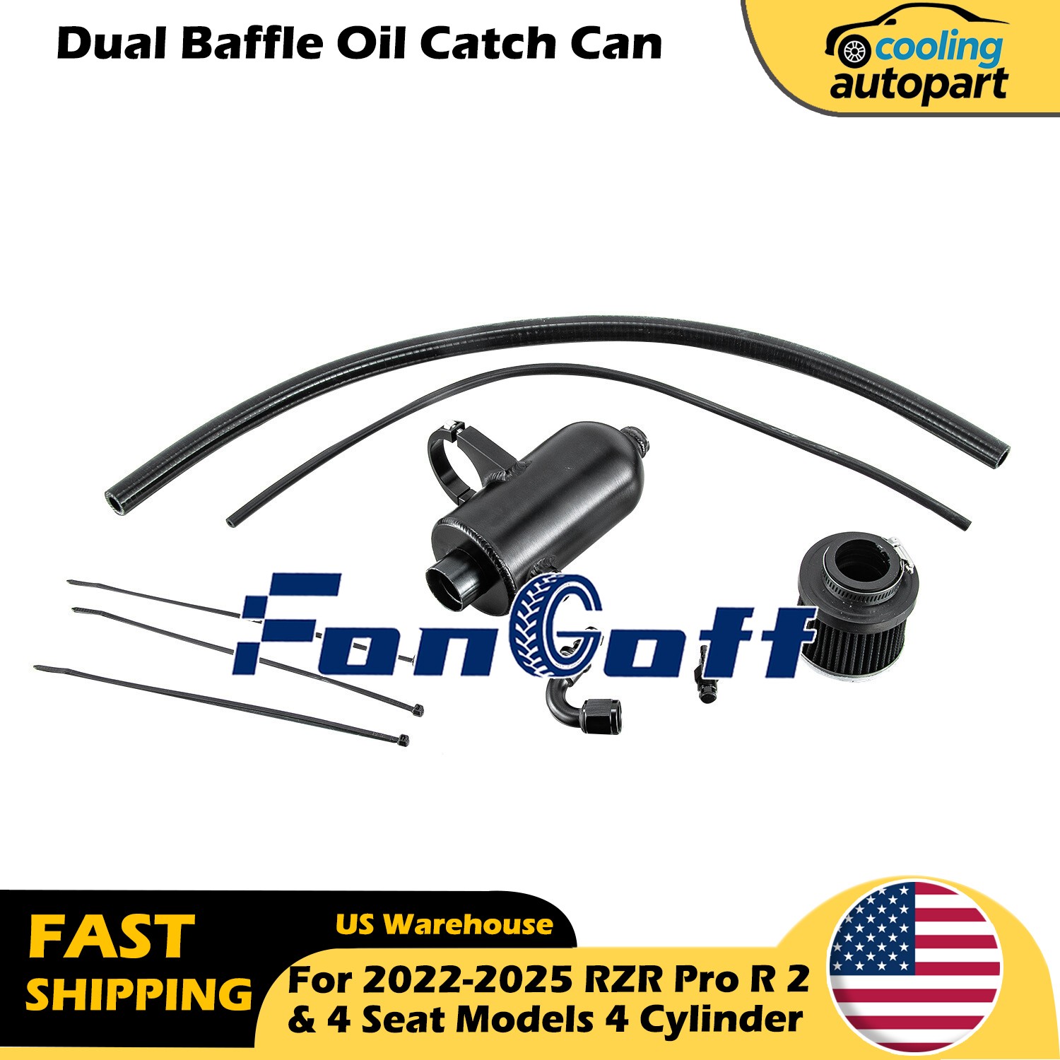 Dual Baffle Oil Catch Can FOR 2022-2025 RZR Pro R 2 & 4 Seat Models 4.Cylinder