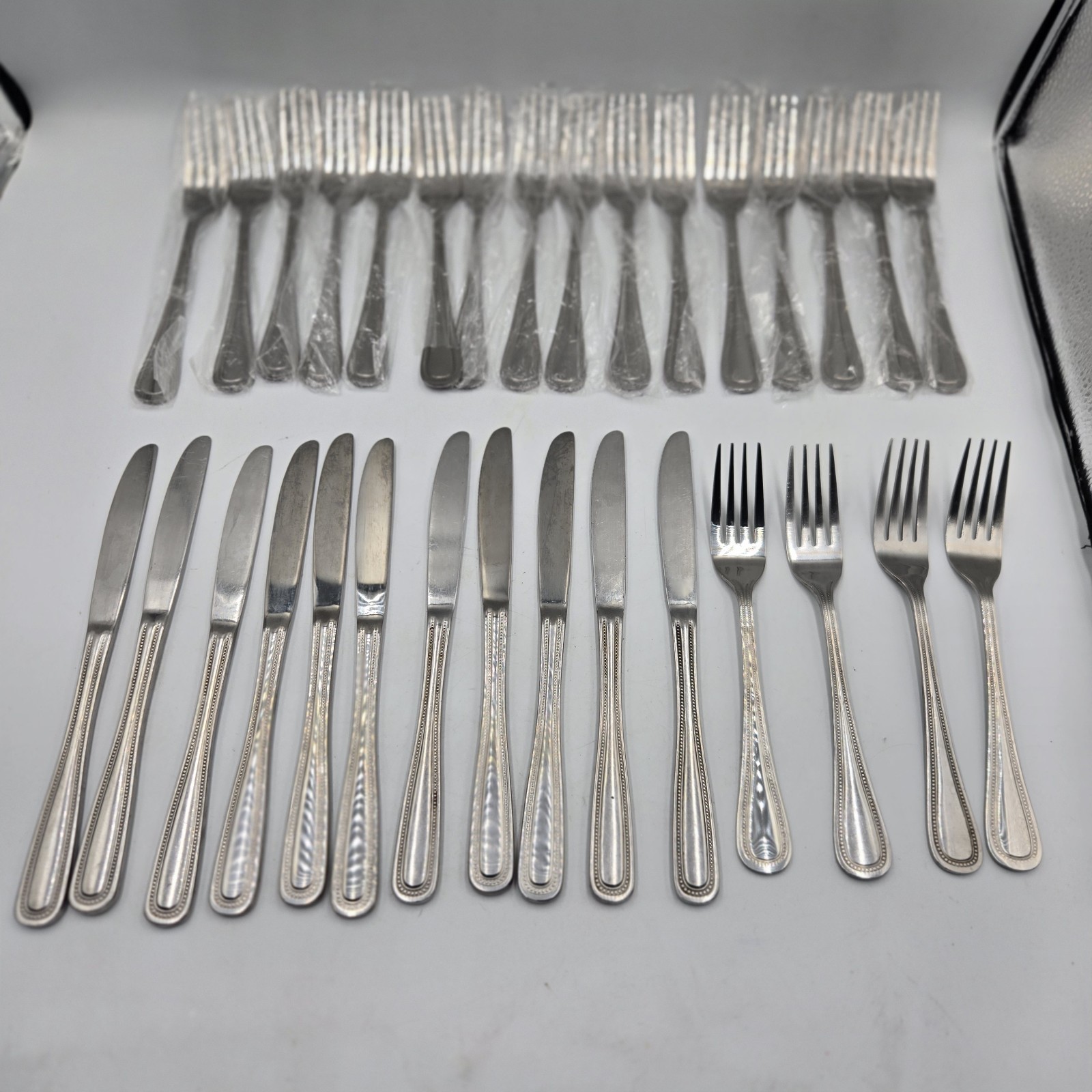 Vintage Edward Don Company Beaded Border Pattern Flatware 31 Pieces Vintage Edward Don Company Beaded Border Pattern Flatware 31 Pieces