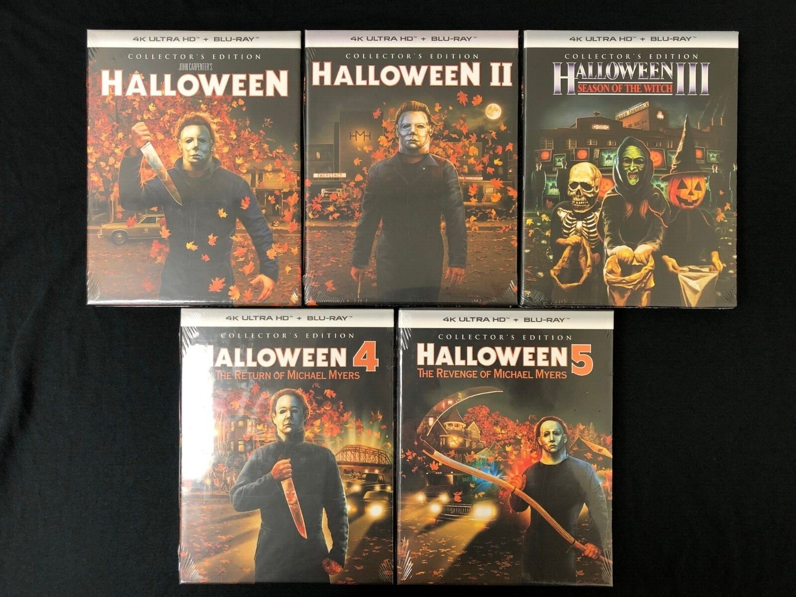 Brand New Halloween 1-5 Collectors Editions 4K Ultra HD Blu-ray All Hard Slips Brand New Halloween 1-5 Collectors Editions 4K Ultra HD Blu-ray All Hard Slips