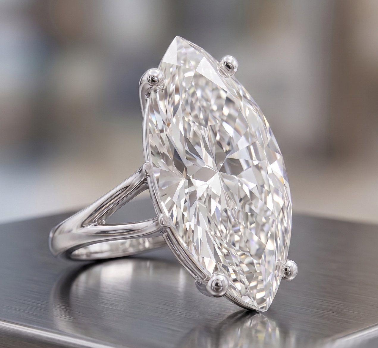 Certified 4.60 Ct Marquise Shape White Natural Diamond Ring White Gold Finish