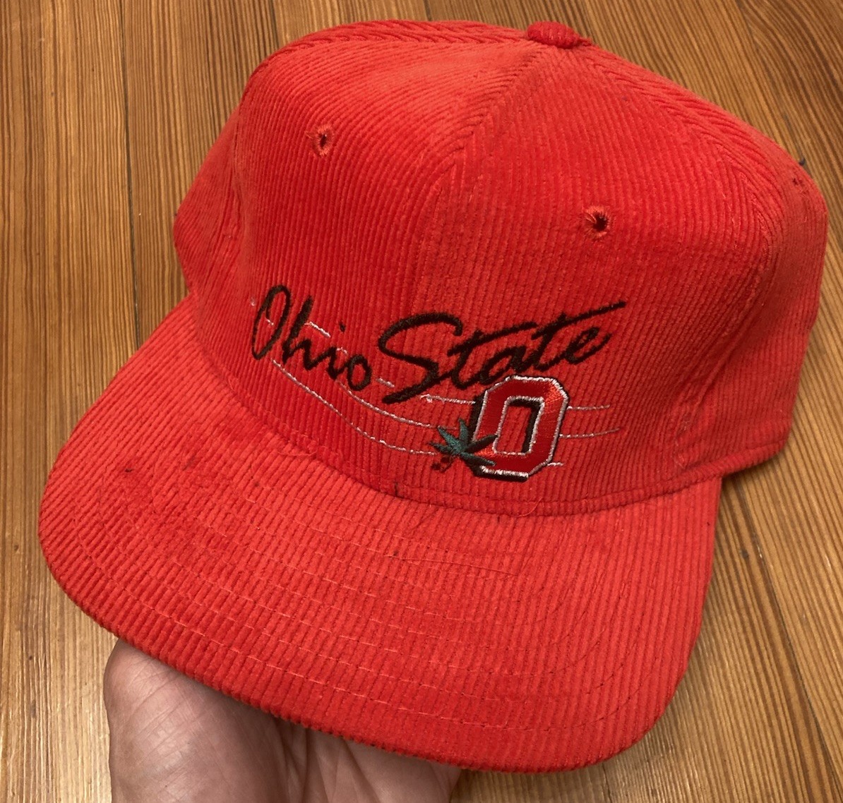 Vintage Ohio State Buckeyes Hat Red Corduroy Snapback Script 1990s NOS