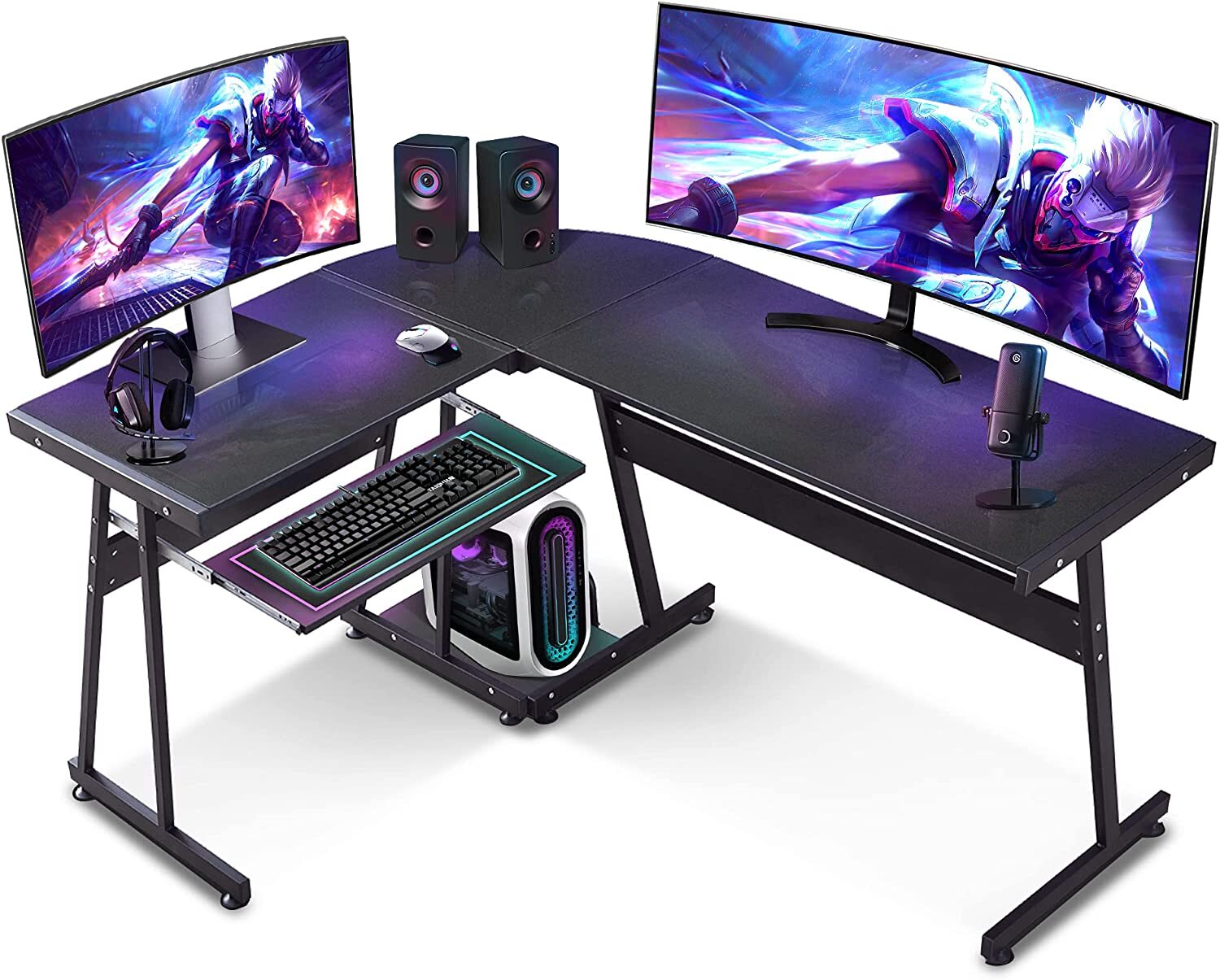 ivinta L-Shaped Computer Desk Modern Reversible Black Gaming Desk Corner Desk