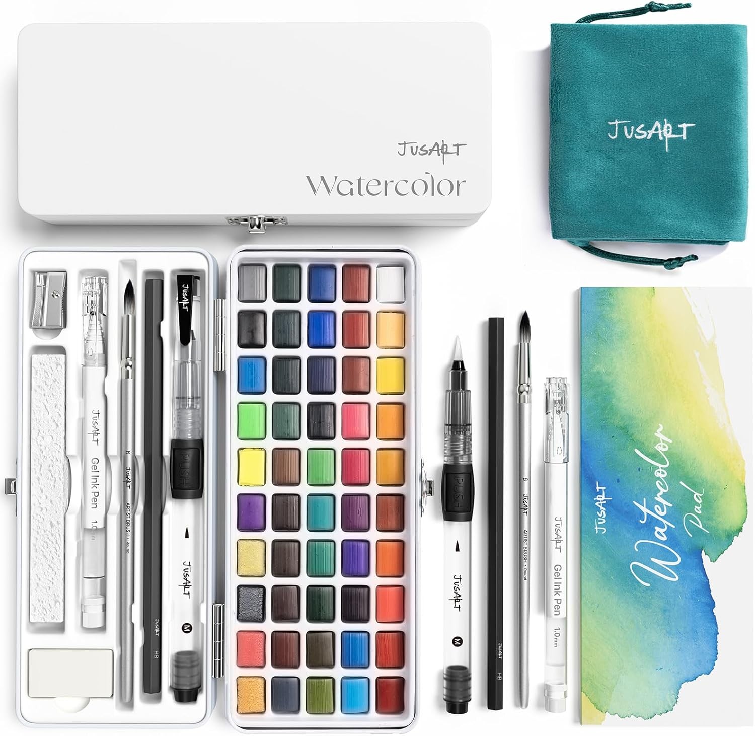 50 Colors Watercolor Paint Set,Art Supplies with Metallic Color, Detail Painting