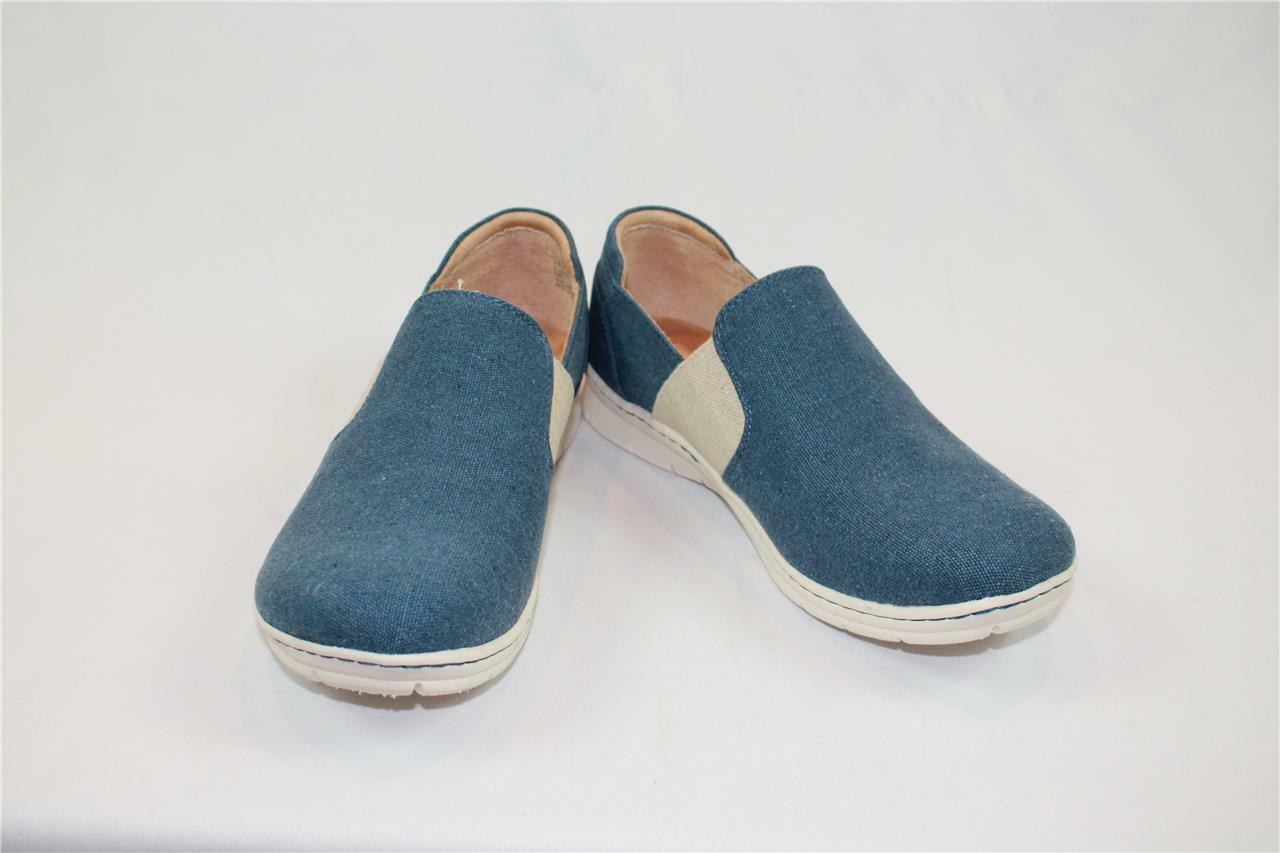 NIB b.o.c Big On Comfort Blue Canvas Slip On Flat W/ Tan Strip Sz 9 1/2 M Comfor