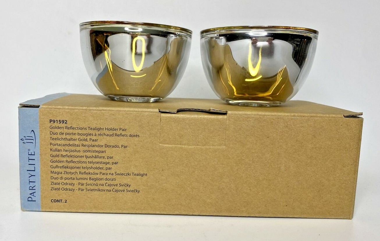 PartyLite Golden Reflections Tealight Pair Rare NIB P3G/P91592
