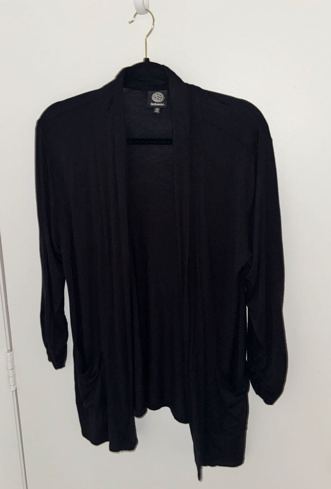 Bobeau Open Front Cardigan Size M Black Pocket Ruched Sleeve Bobeau Open Front Cardigan Size M Black Pocket Ruched Sleeve