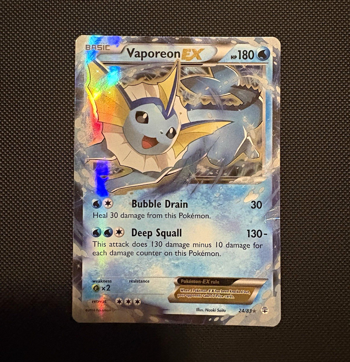 2016 Pokemon Vaporeon EX 24/83 Generations Holo Rare MP Eeveelution 2016 Pokemon Vaporeon EX 24/83 Generations Holo Rare MP Eeveelution