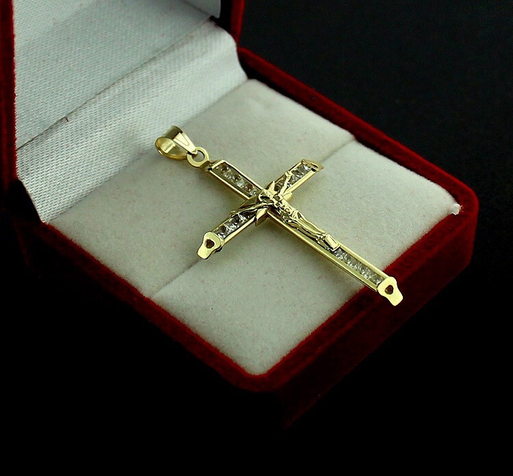 Real 10K Yellow Gold Cross Pendant Diamond Cut Gold Crucifix Charm 2.0