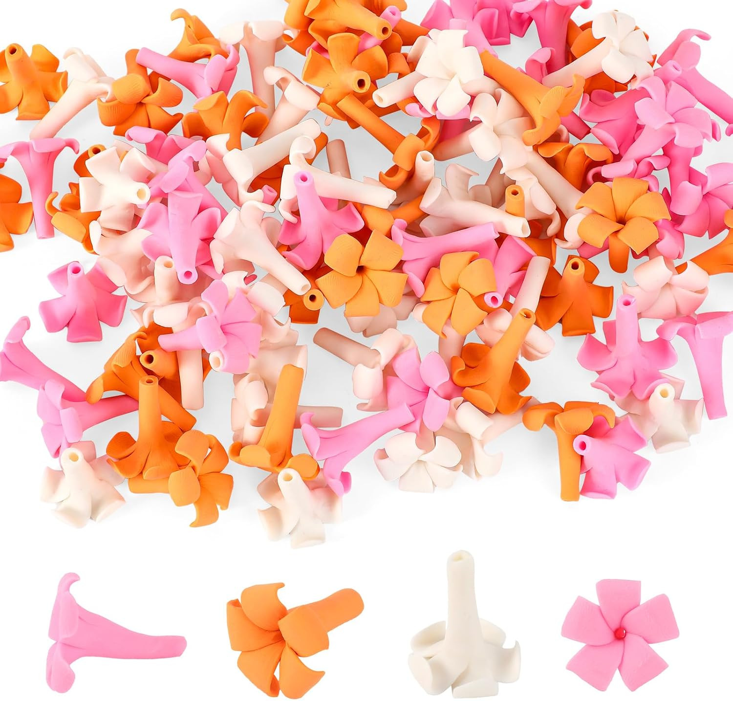 100Pcs Handcrafted Puakenikeni Clay Beads, Hawaiian Flower Clay Beads with Pre-D