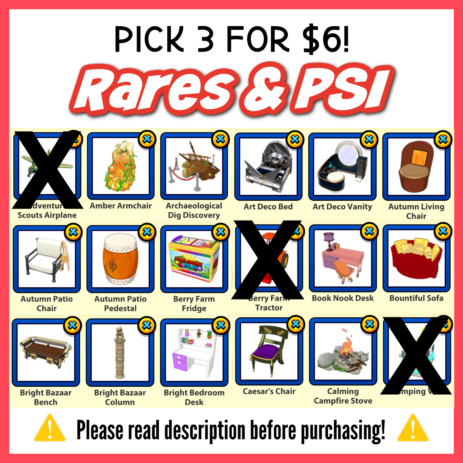 PICK 3 Webkinz Classic Rares, Exclusive, PSI, Estore Furniture Items