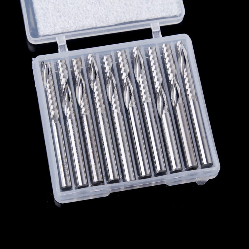 10Pcs 4mm Shank Single Flute Carbide Spiral End Mill Cutter CNC Router Bits 