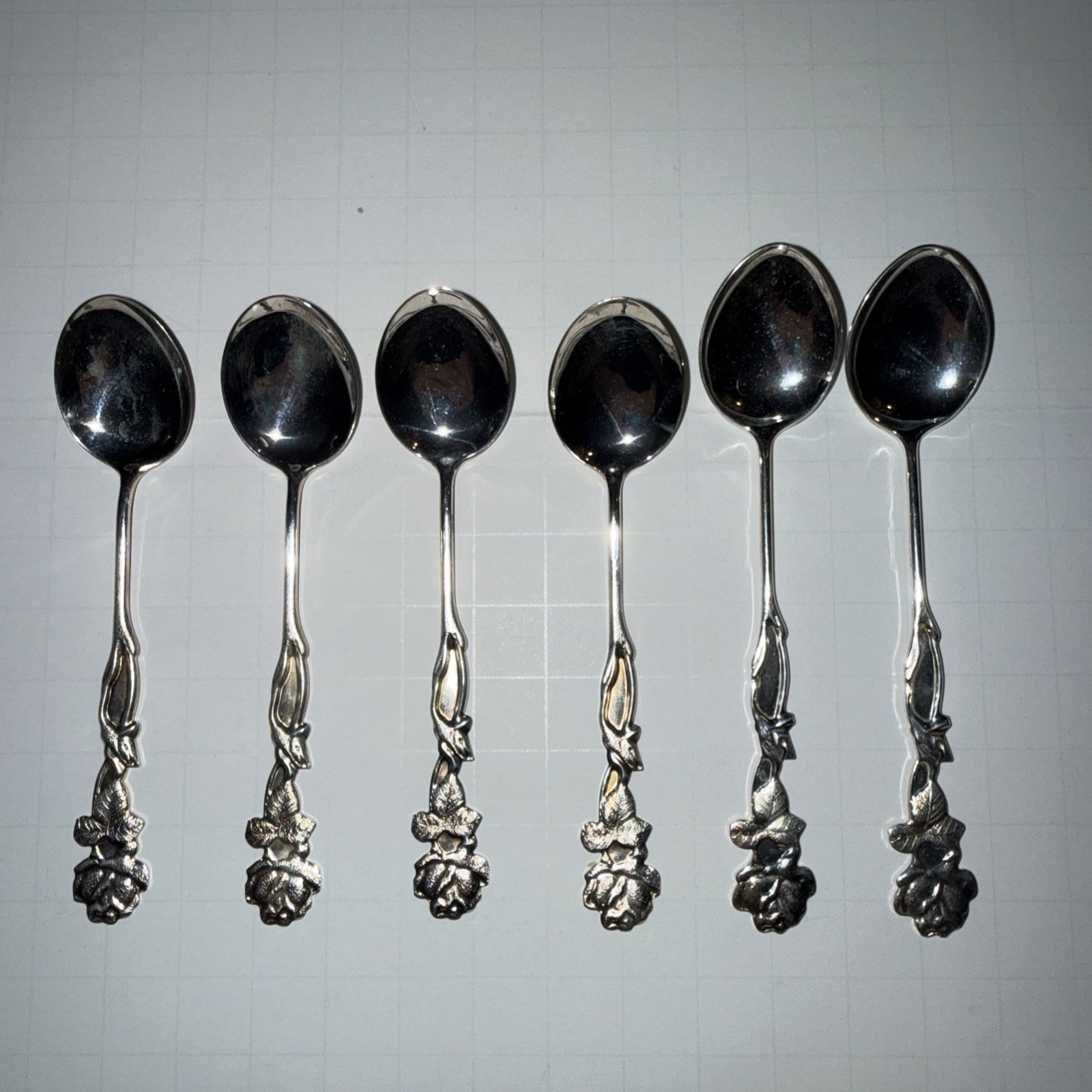 Vintage Finnish Alpaca Silver Demitasse Spoon Set Of 6 Rose Pattern Alpakka KkOy Vintage Finnish Alpaca Silver Demitasse Spoon Set Of 6 Rose Pattern Alpakka KkOy