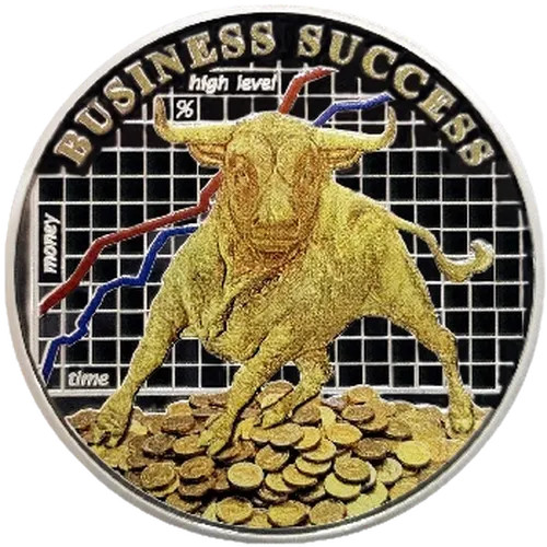 2021 Cameroon Business Success Silver Colored Coin Bull Stock Market Gold RARE